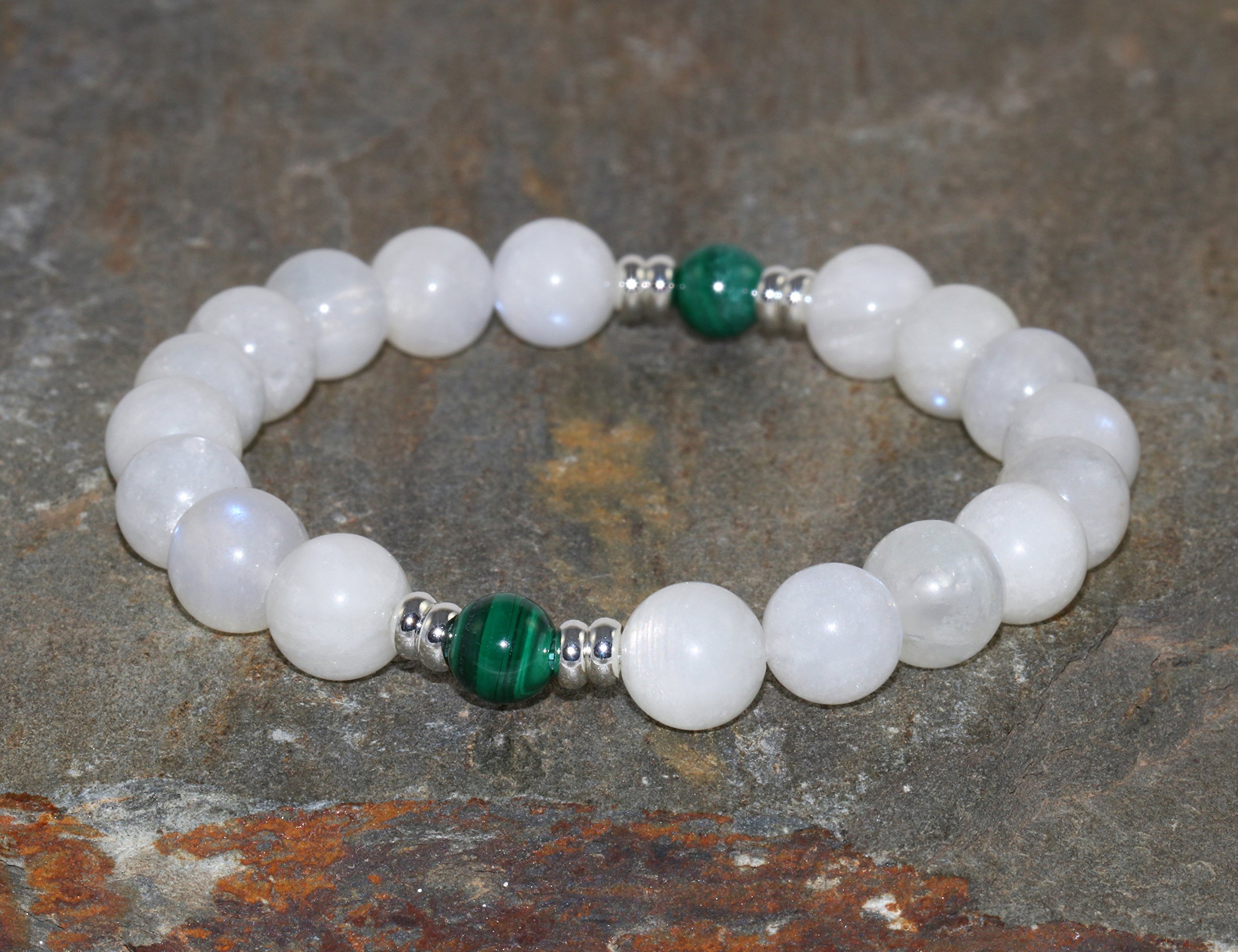 Premium AAA Grade Malachite & Moonstone Healing Bracelet - Yoga Chakra Mala Beads for Unconditional Love, Feminine Energy & Protection - Spiritual Jewelry for Meditation, Reiki & Daily Wear