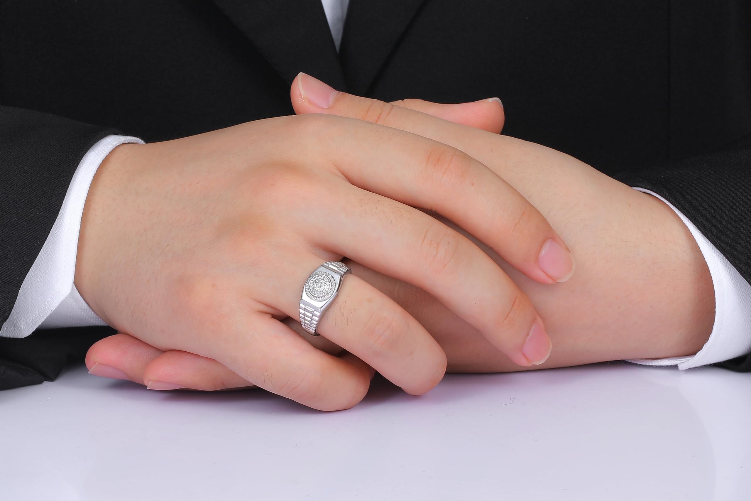 Rylos Ring Sterling Silver Diamond Ring for Men – Designer-Inspired Luxury Wedding Band, Sizes 6-13 – Perfect for Engagement, Anniversary & Special Occasions