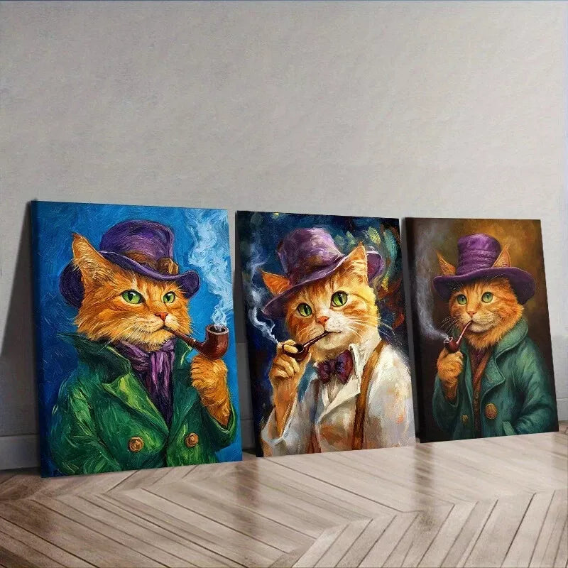 3-Piece Orange Cat with Pipe Wall Art Set - Framed Canvas Prints 40x60cm | High Quality Australian Made | Ready to Hang | Perfect for Living Room, Bedroom & Office Decor