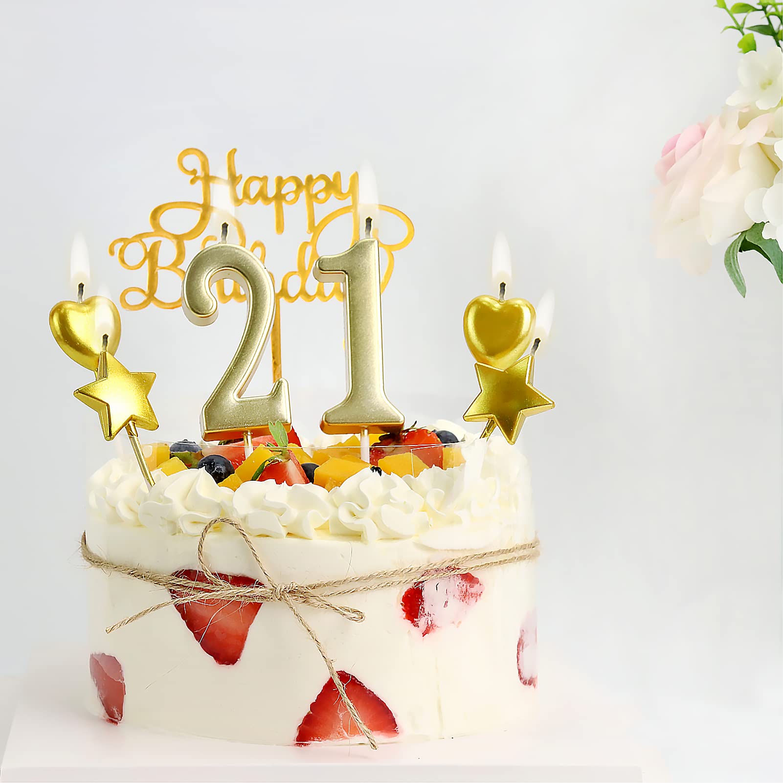 6 Gold Birthday Candles for Cake - Kids & Adults Party Decor