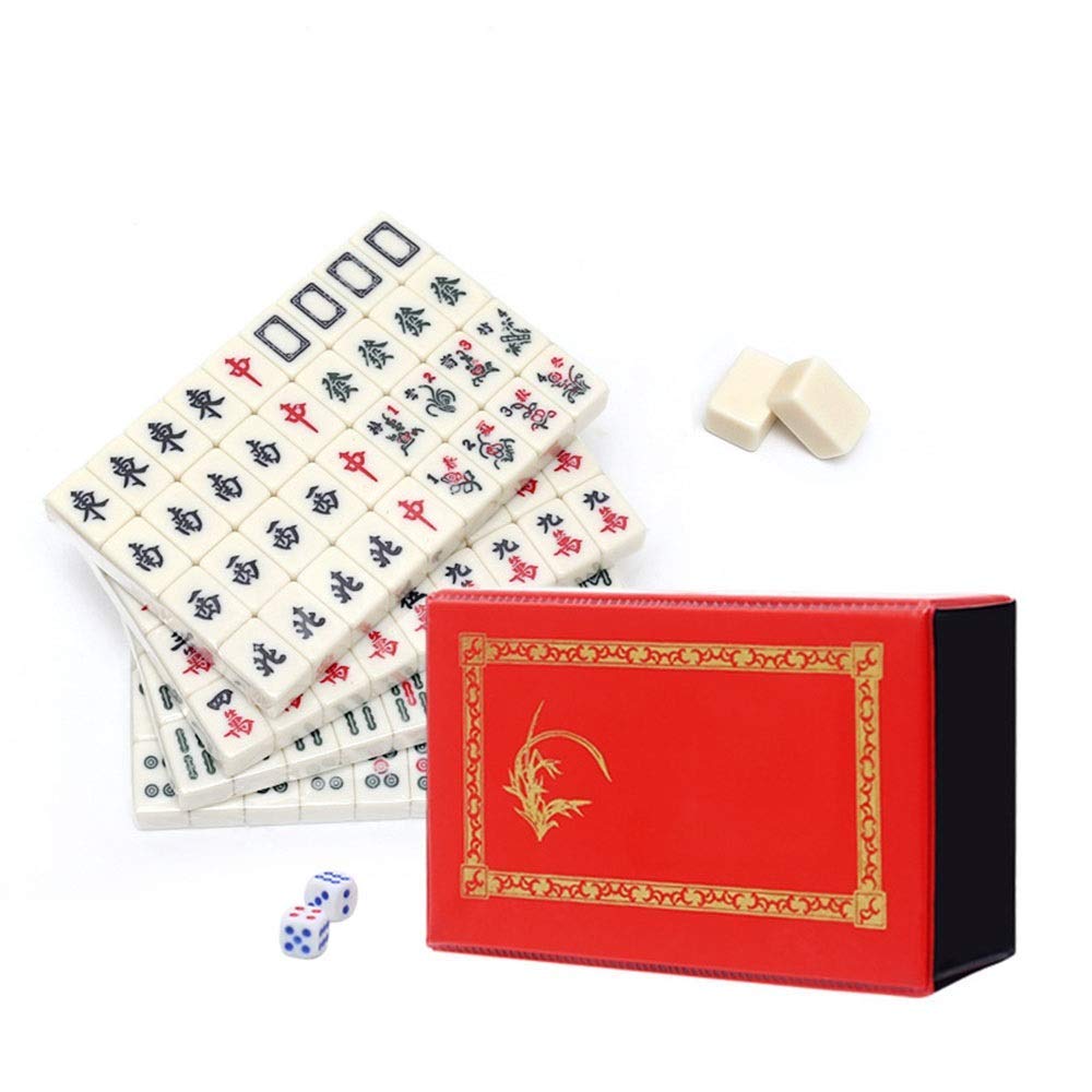 Riyyow Mini 22mm Chinese Mahjong Set - Traditional Family Board Game for Parties & Gatherings - Portable Travel Size White Tile Set (Perfect for Game Nights, Family Reunions & Cultural Events)