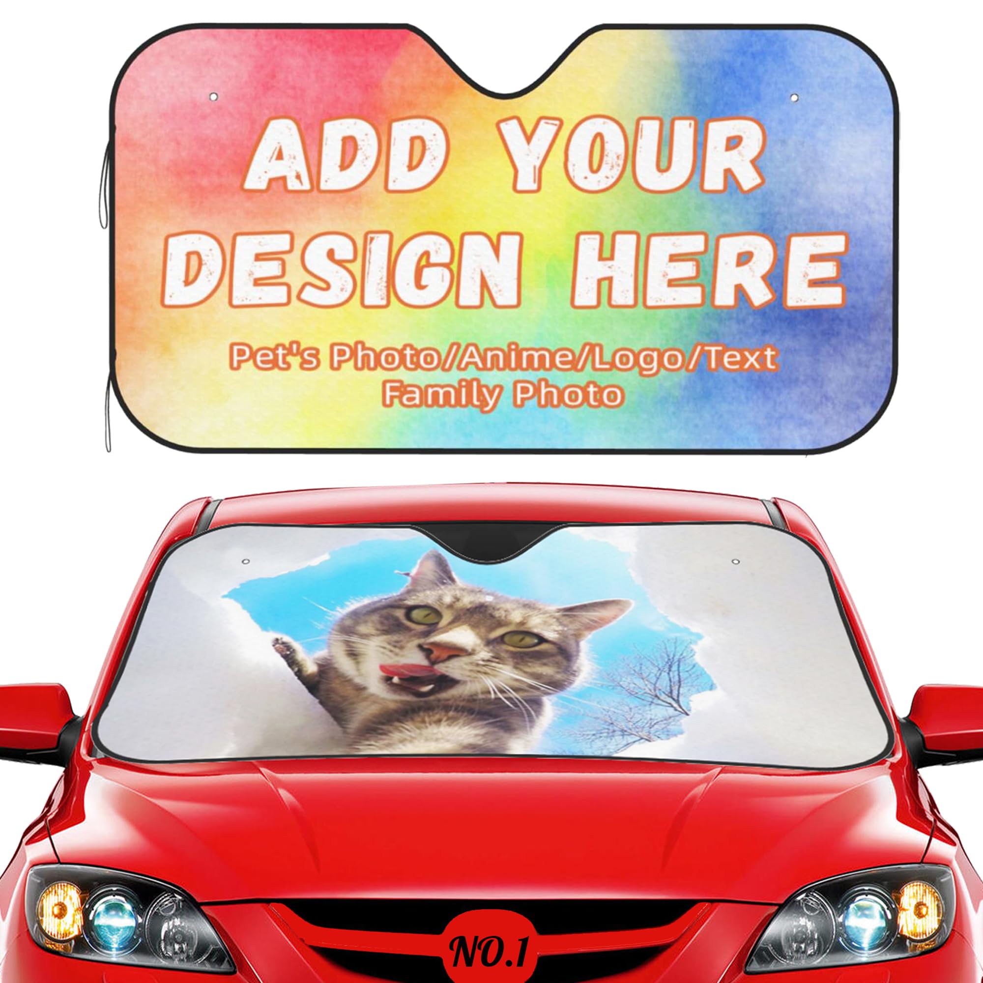 Custom Car Windshield Sun Shade - Personalized with Photo, Logo or Text - Foldable Sun Visor for Cars, SUVs & Trucks | UV Protection & Heat Blocking for Parking & Road Trips