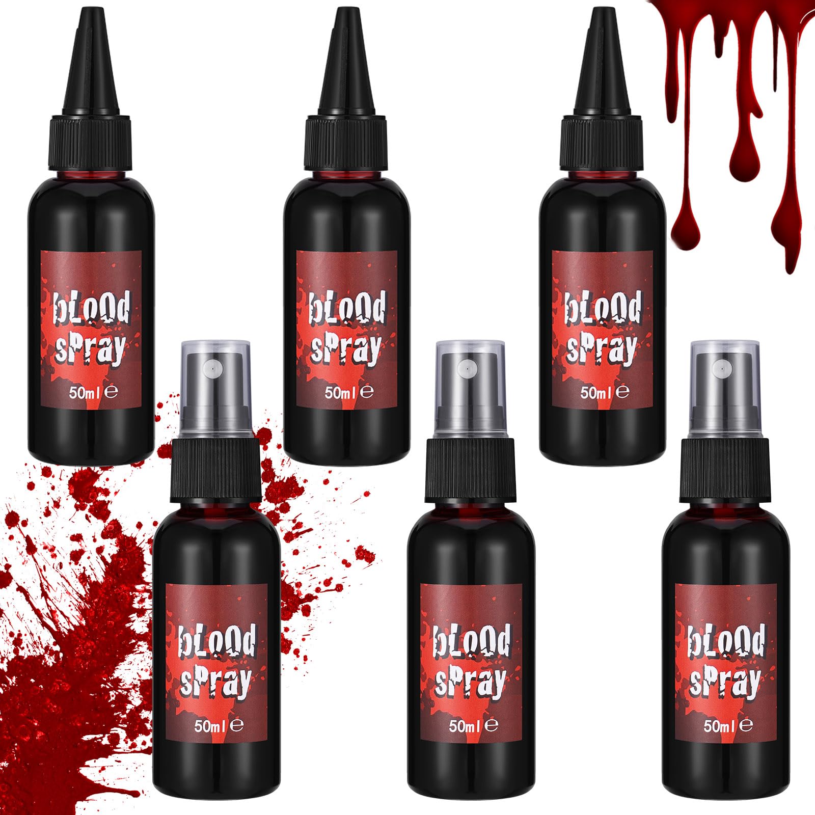 Halloween Fake Blood Makeup Kit - Washable & Non-Toxic Red Blood Spray & Gel for Realistic Dripping Effects - Perfect for Cosplay, Zombie, Vampire & Monster Costumes - Great for Halloween Parties, Haunted Houses & Horror Events (Set 1)