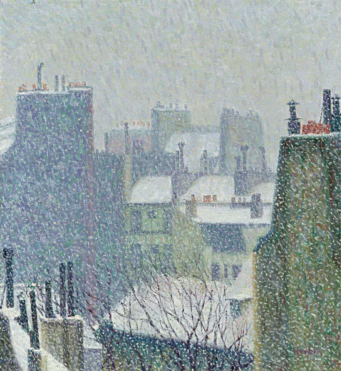 Auguste Herbin Giclee Print - Famous Paris Snow Roofs Painting Reproduction - Fine Art Wall Decor Poster for Living Room & Office (The Roofs of Paris Under The Snow) #XZZ