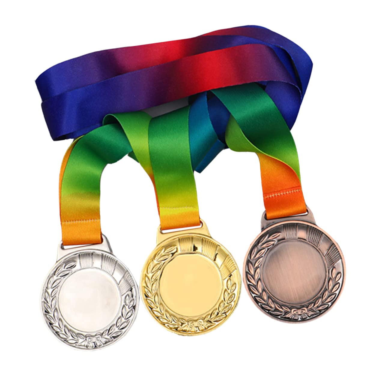 KITANDOVE 3-Piece Medal Set with Ribbon - Gold Silver Bronze Award Medals for Sports Competition, School Events, and Party Games - Wheat Ear Design Metal Medals for Winners and Prizes