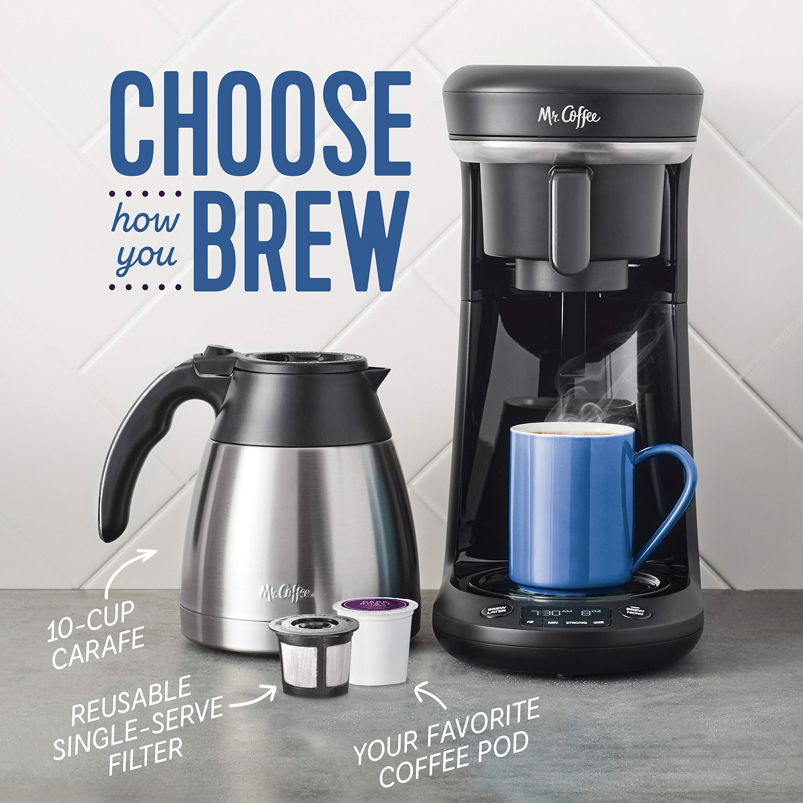 Mr. Coffee 10-Cup Programmable Coffee Maker - Single Serve & Carafe Brewing - Black - Perfect for Home, Office & Entertaining