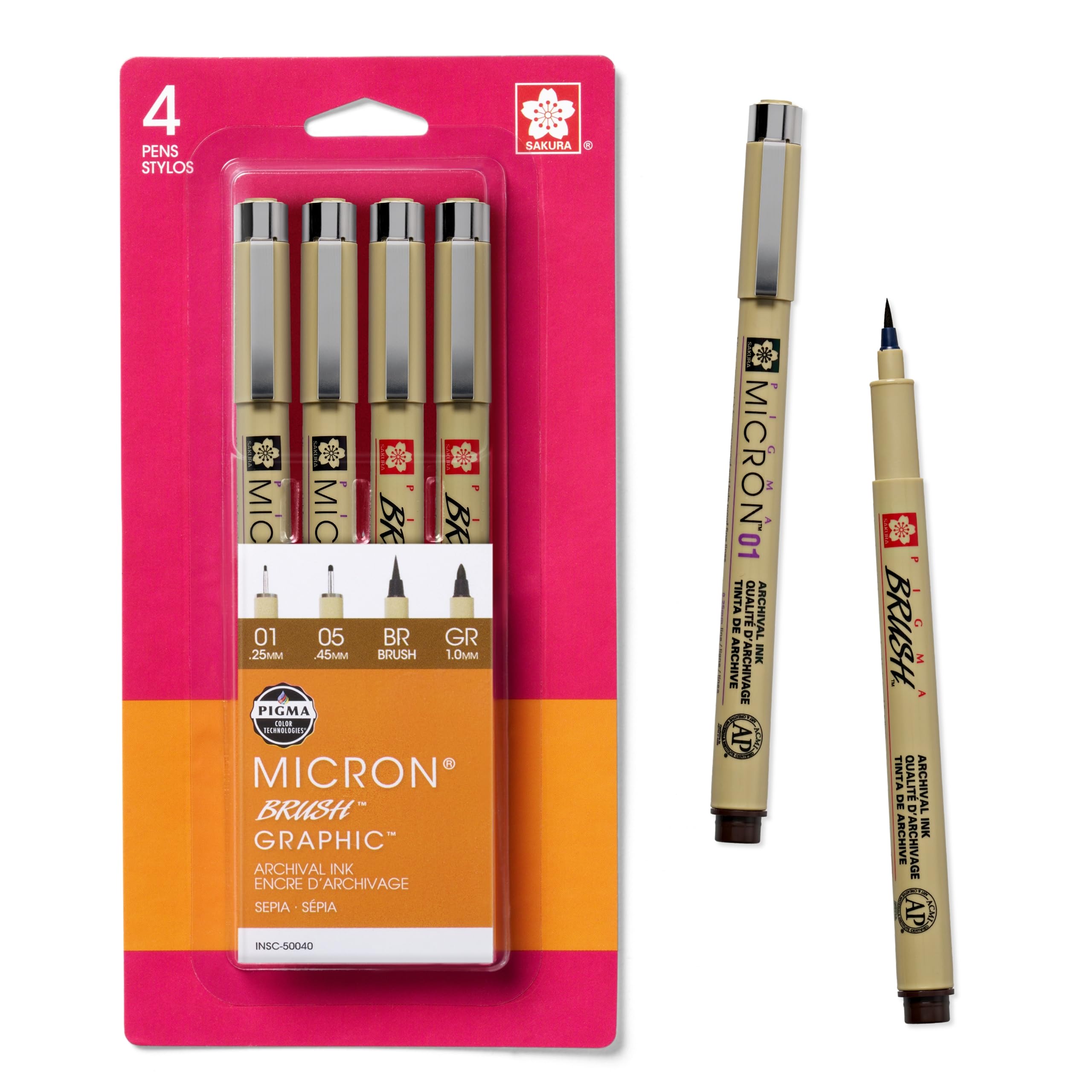 SAKURA Pigma Micron Fineliner Pens - Archival Quality Sepia Ink Pens for Writing, Drawing & Journaling - 4-Pack with Assorted Tip Sizes (0.25mm, 0.3mm, 0.5mm, 0.8mm) - Perfect for Sketching, Bullet Journaling, Calligraphy & Art Projects