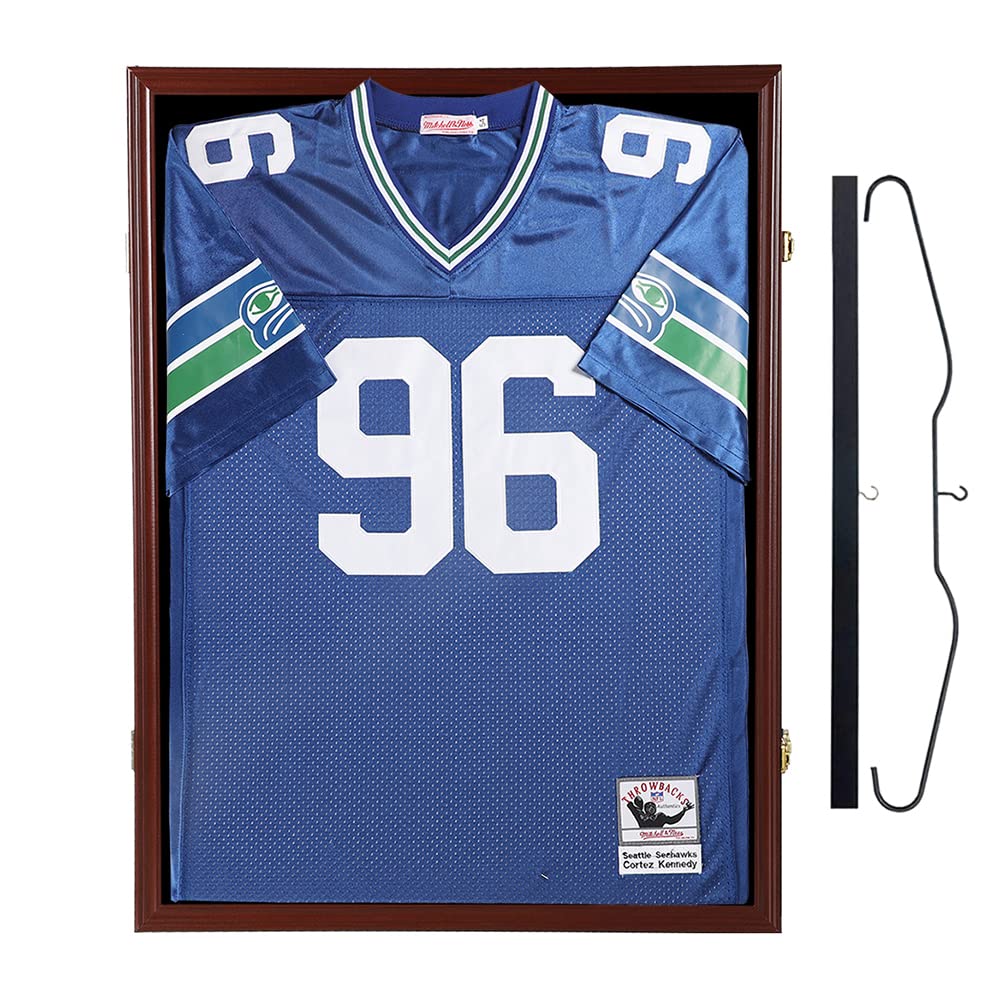 Large Lockable Jersey Display Frame Case with UV Protection Acrylic - Shadow Box for Baseball, Basketball, Football, Soccer & Hockey Jerseys - Wall Mount & Hanger Options - Perfect for Sports Memorabilia, Man Cave Decor & Fan Cave Displays