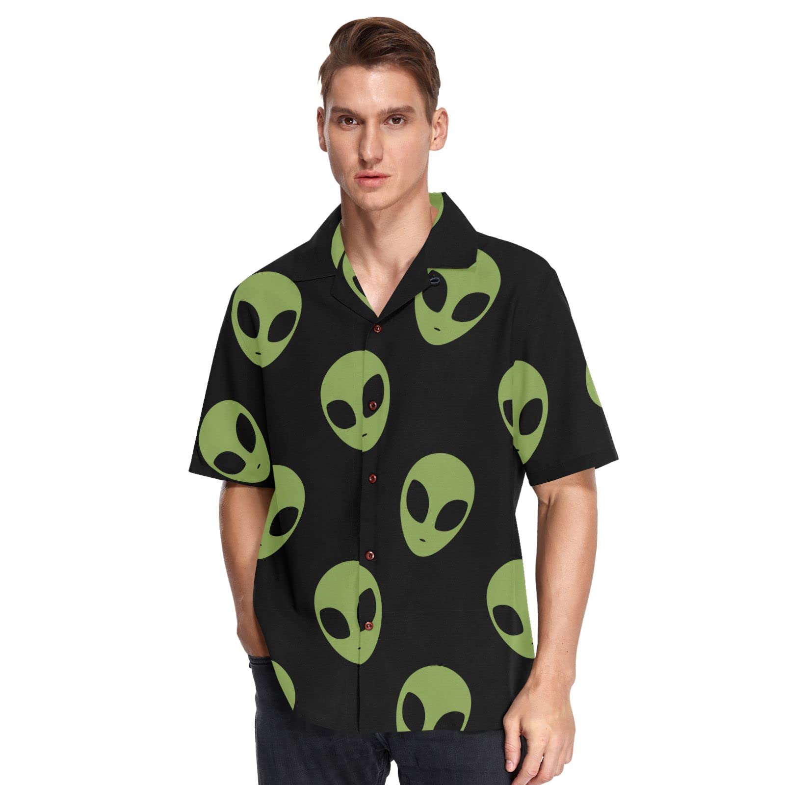 Star Wars Green Aliens Hawaiian Shirt for Men - Summer Casual Button Down Shirt with Fun Print | Perfect for Beach Vacation, Cosplay & Themed Parties
