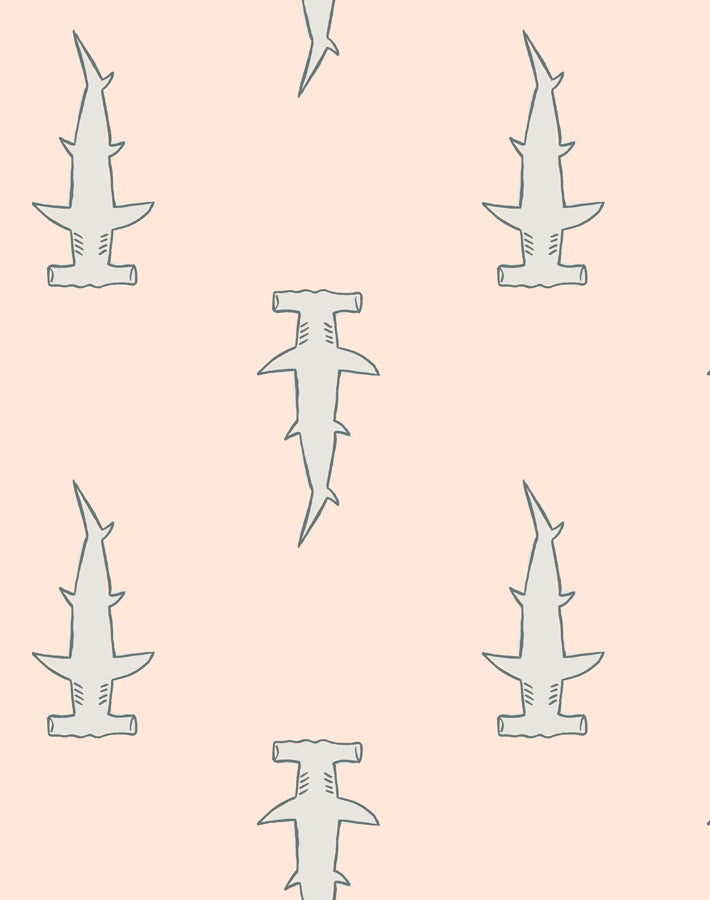 Hammerheads Wallpaper by Tea Collection - Peach Color Tropical Shark Theme - Perfect for Kids' Rooms, Nurseries & Coastal Decor