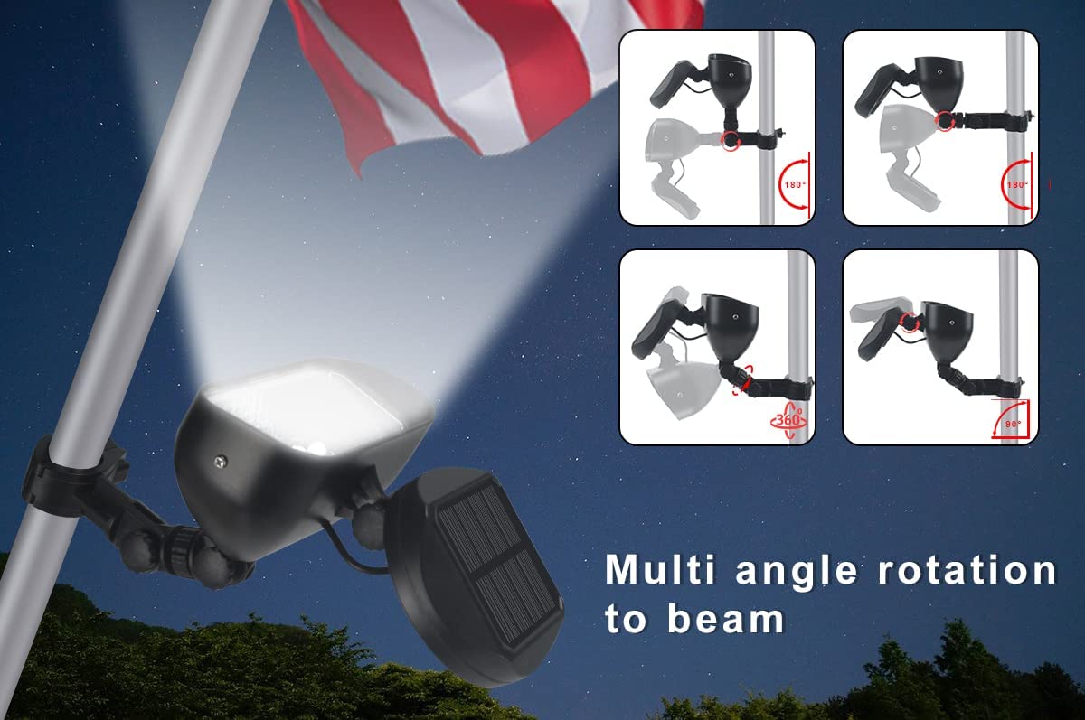 Solar Powered Flagpole Light - 4 Ultra Bright LED, 360° Adjustable, IP65 Waterproof Outdoor Light for 1