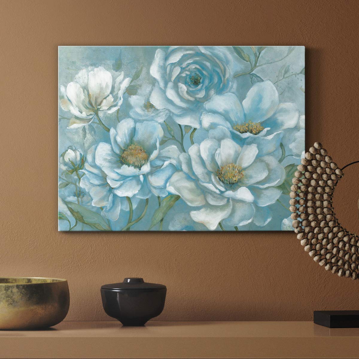 Blue White Blooms Abstract Flower Canvas Wall Art - 8