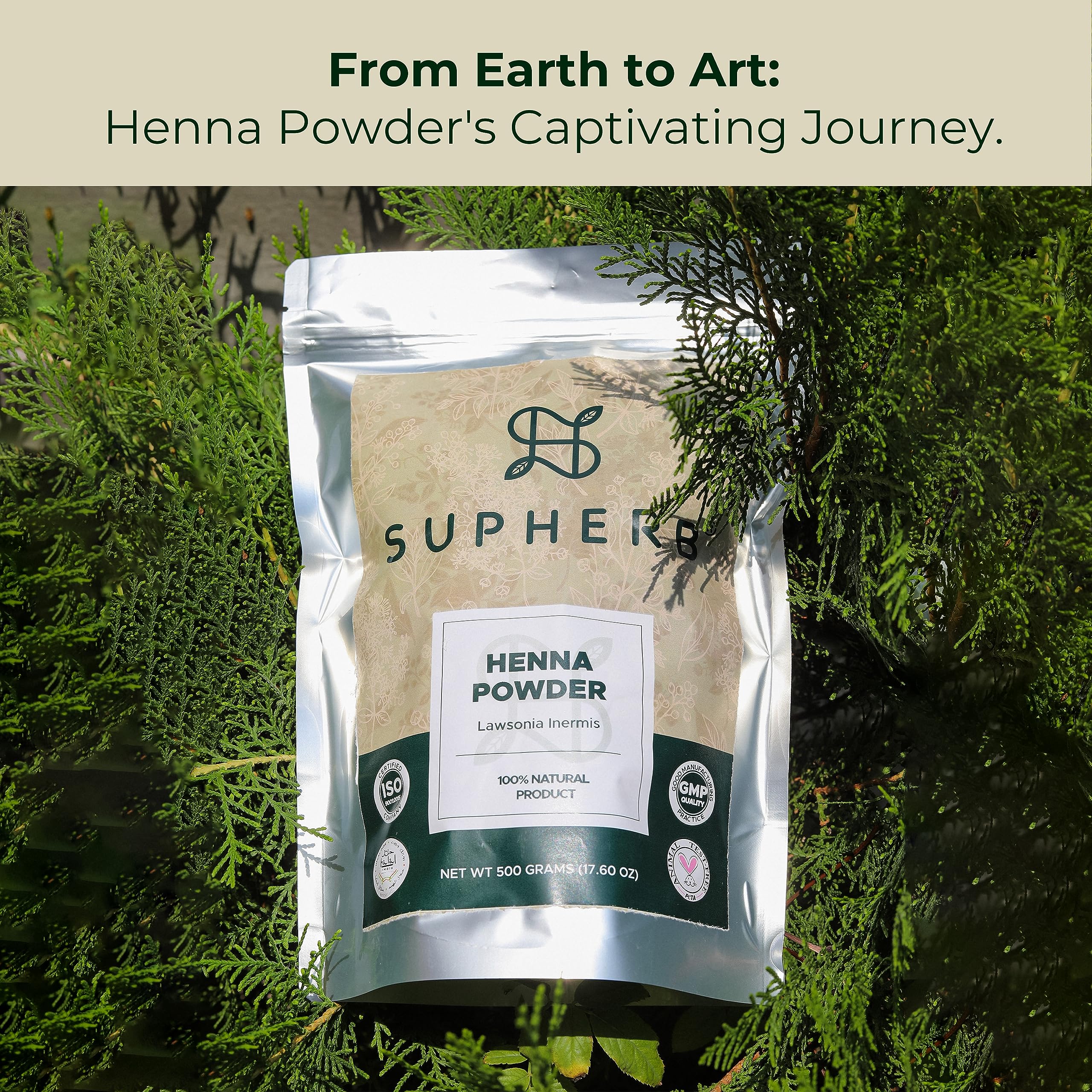 SUPHERB 100% Pure Organic Henna Powder for Natural Hair Color & Conditioning - Chemical-Free, No Preservatives - 500g for Men & Women - Perfect for DIY Hair Dye, Gray Coverage & Ayurvedic Hair Care