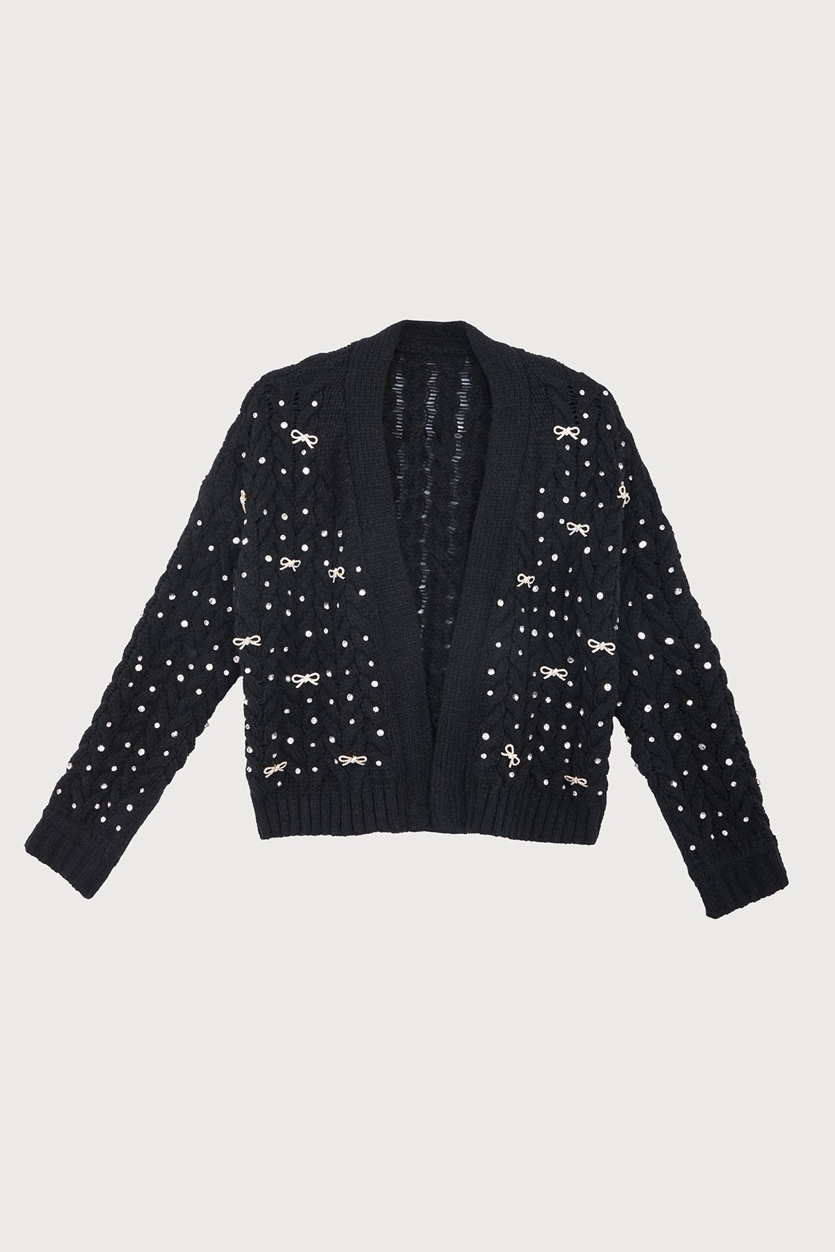 Elegant Bow Jeweled Cardigan for Women - Stylish Knit Sweater with Rhinestone Decorations - Perfect for Parties, Weddings & Evening Events