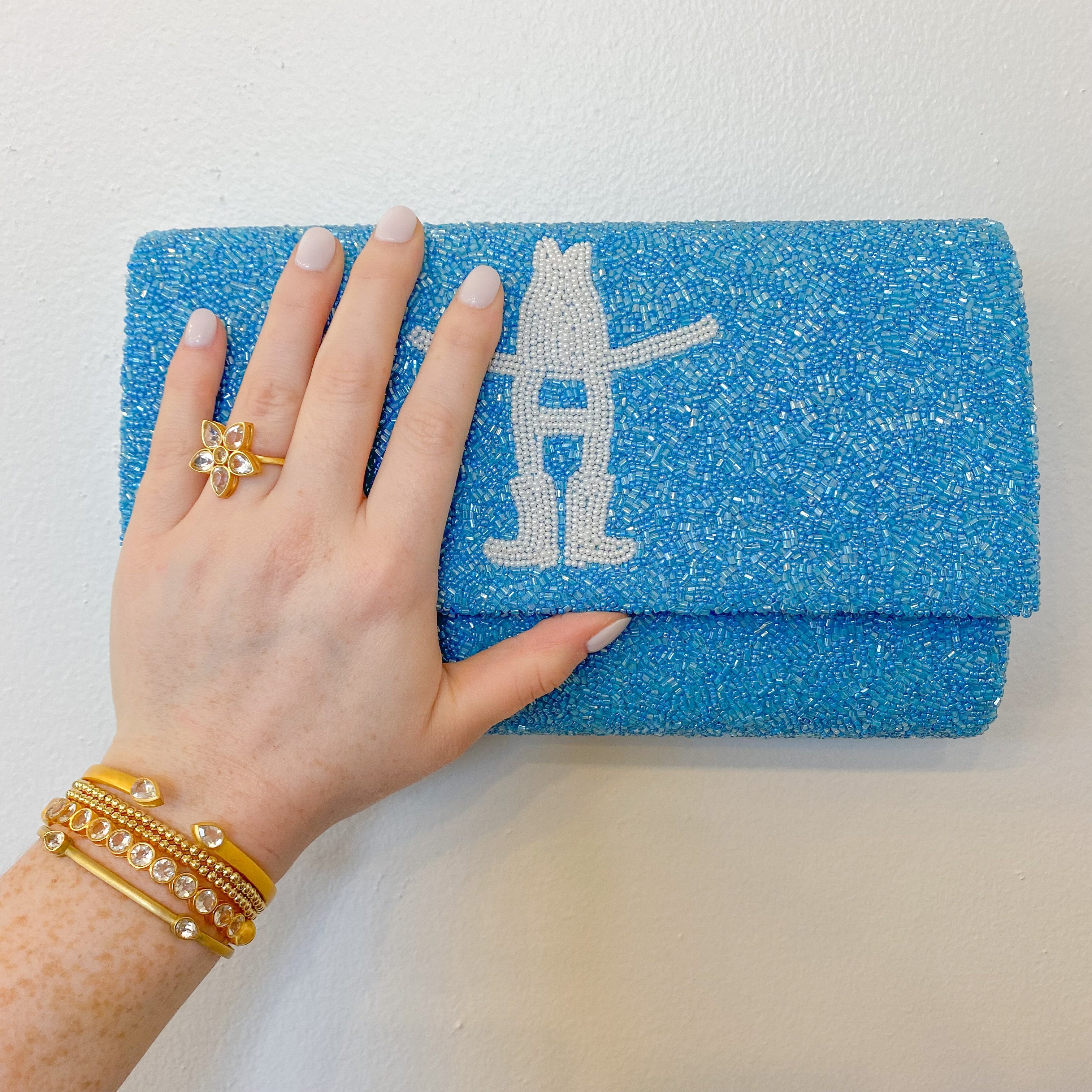 Houston Rodeo Logo Fully Beaded Clutch Purse - Western Cowgirl Rhinestone Evening Bag for Parties, Weddings & Special Events