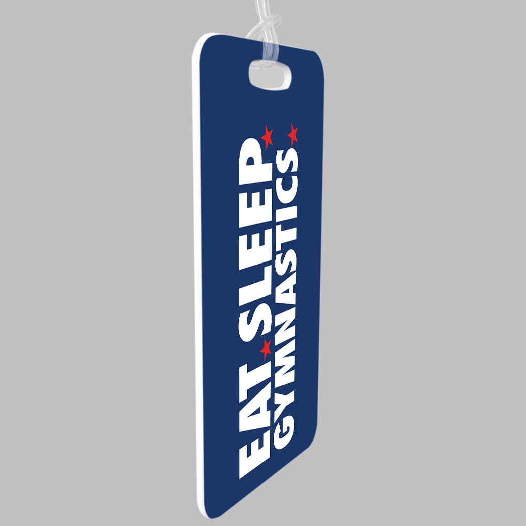 Custom Gymnastics Luggage Tag & Bag Tag - Personalized Eat Sleep Gymnastics Design with Info on Back - Small Navy Blue - Perfect for Gym Bags, Travel Luggage & Sports Equipment Identification