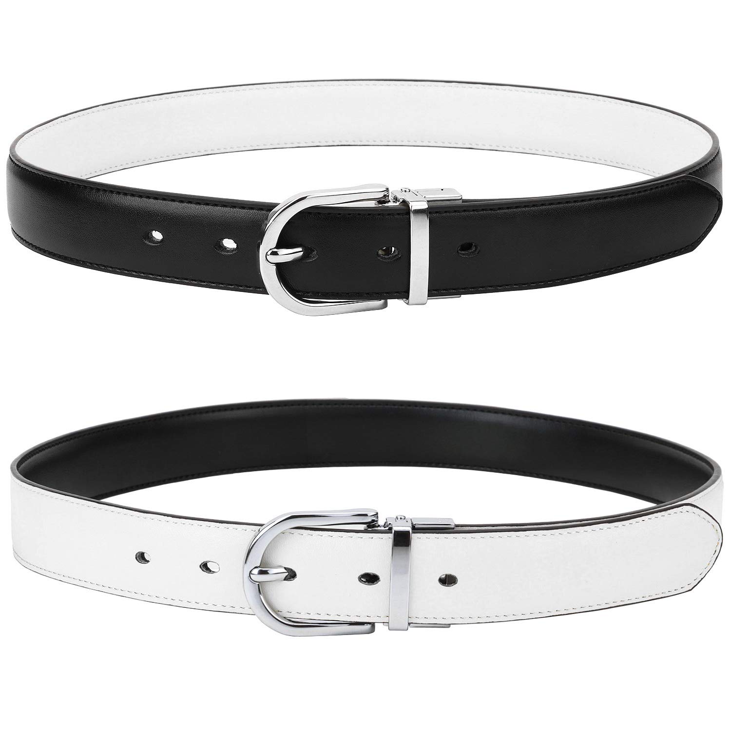 Falari Reversible Genuine Leather Belt for Women, Youth & Kids - Single Prong Buckle Fashion Accessory (2 Colors in 1 Belt) - Perfect for Casual, Office & Everyday Wear