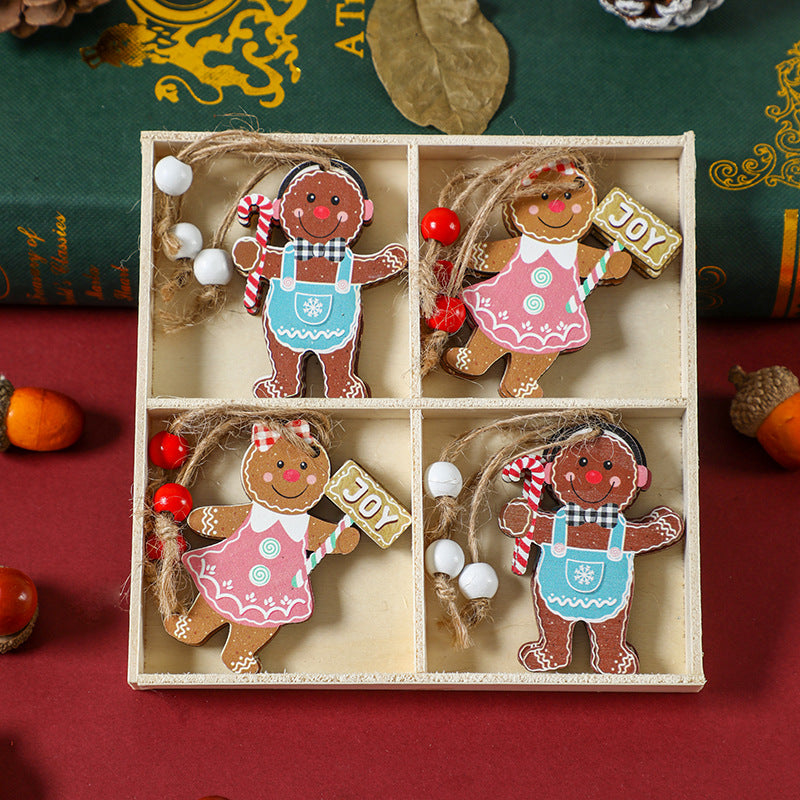 2 Set Christmas Gingerbread Ornaments - 12 Piece Festive Wooden Tree Decorations for Holiday Home Decor, Xmas Party & Gift Giving