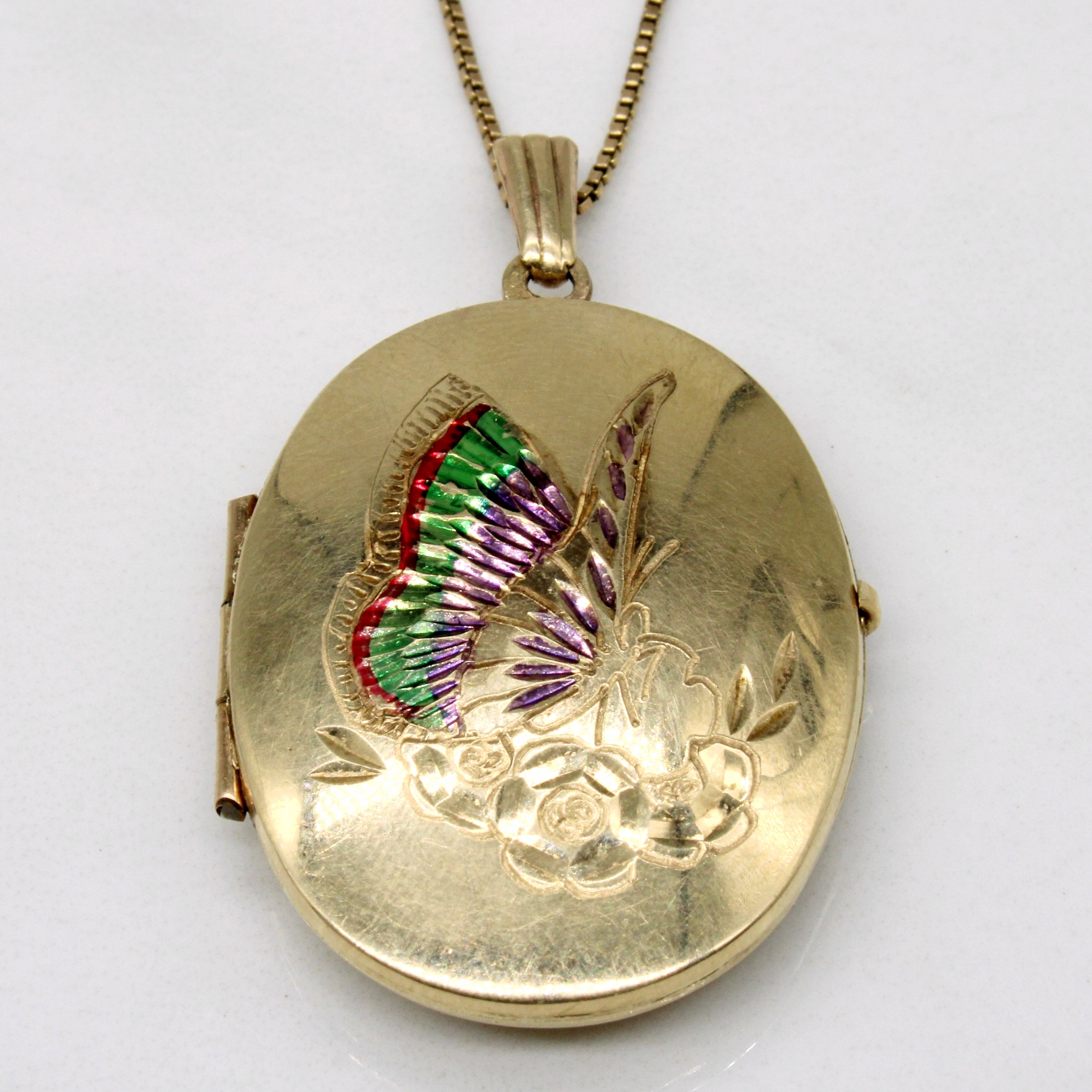 10K Yellow Gold Plated Butterfly Locket Necklace with Chain - Elegant Jewelry Gift for Women, Perfect for Valentine's Day, Anniversary & Special Occasions