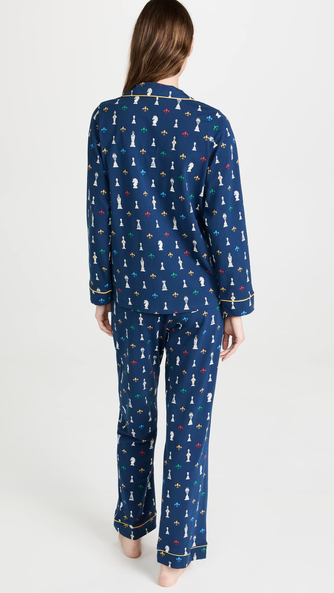 BedHead Pajamas Women's Classic Notch Collar PJ Set - Soft Cotton Sleepwear, Checkmate Blue Print, Size S - Cozy Loungewear for Relaxing at Home & Sleepovers