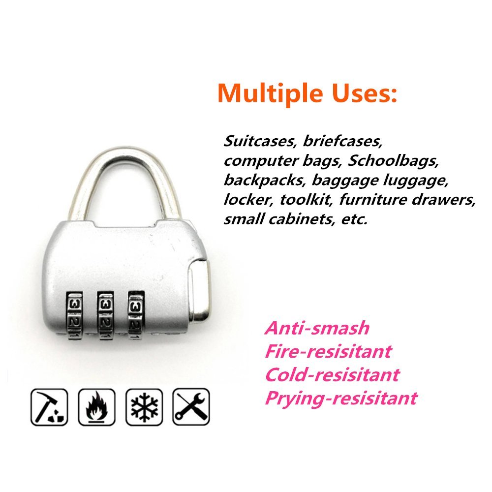 3-Digit Zinc Alloy Combination Lock - Secure Padlock for Luggage, Backpacks, Lockers & Cabinets (3-Pack) - Ideal for Travel, School & Home Security