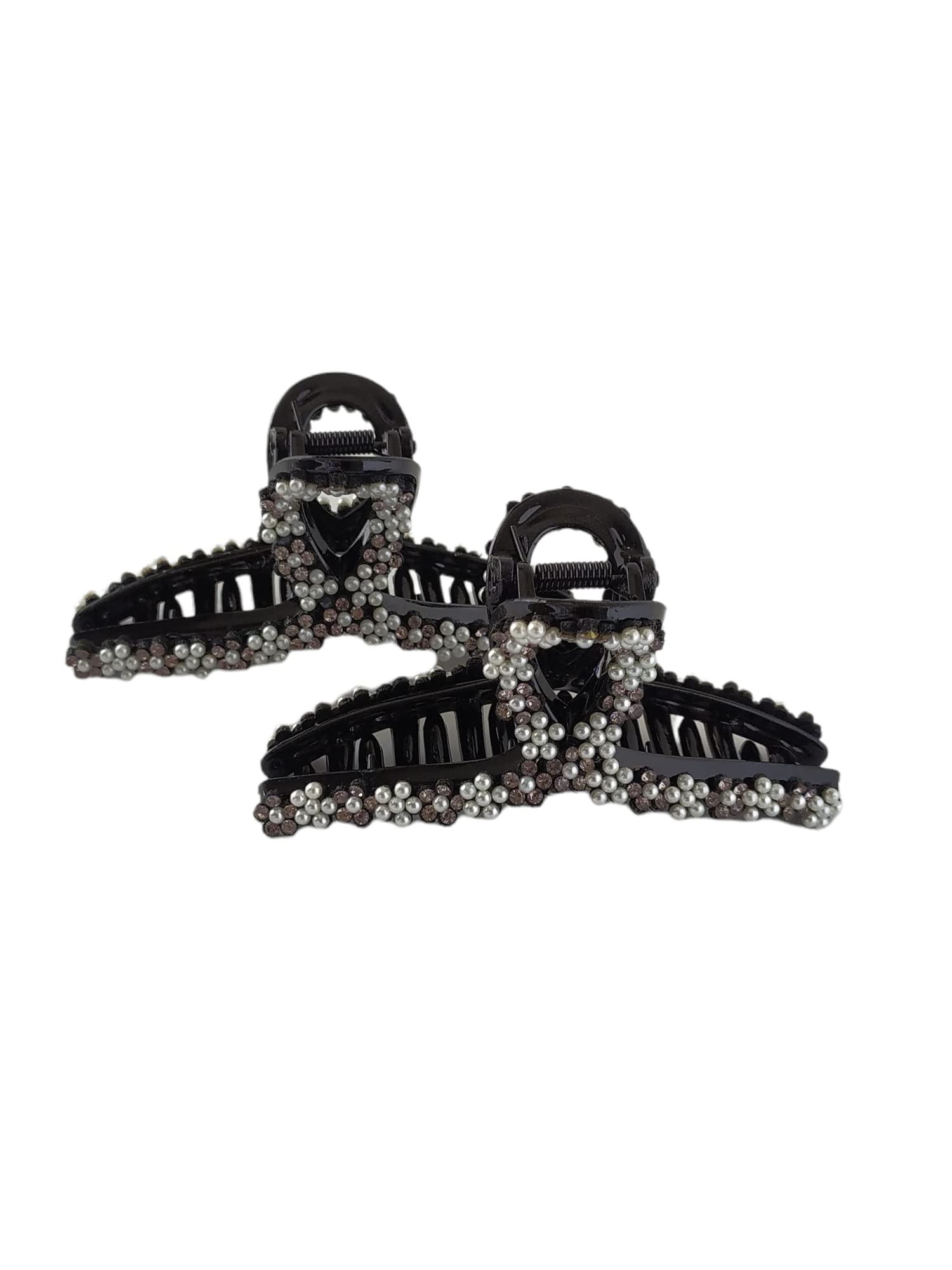 2 Pack Women's Black Acrylic Rhinestone Hair Claw Clips for Thick Hair - Elegant Large Bath Hair Clips with Exquisite Plate Design - Perfect for Parties, Weddings, and Special Occasions