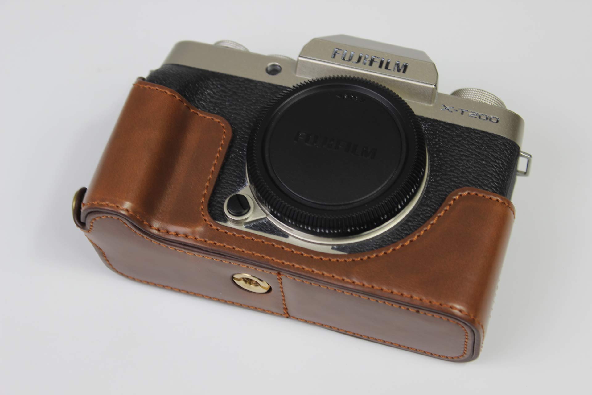 Fujifilm XT200 Camera Case - Bottom Opening PU Leather Half Cover with Tripod Mount & Hand Strap (Dark Brown) - Perfect for Travel, Street Photography & Outdoor Shooting