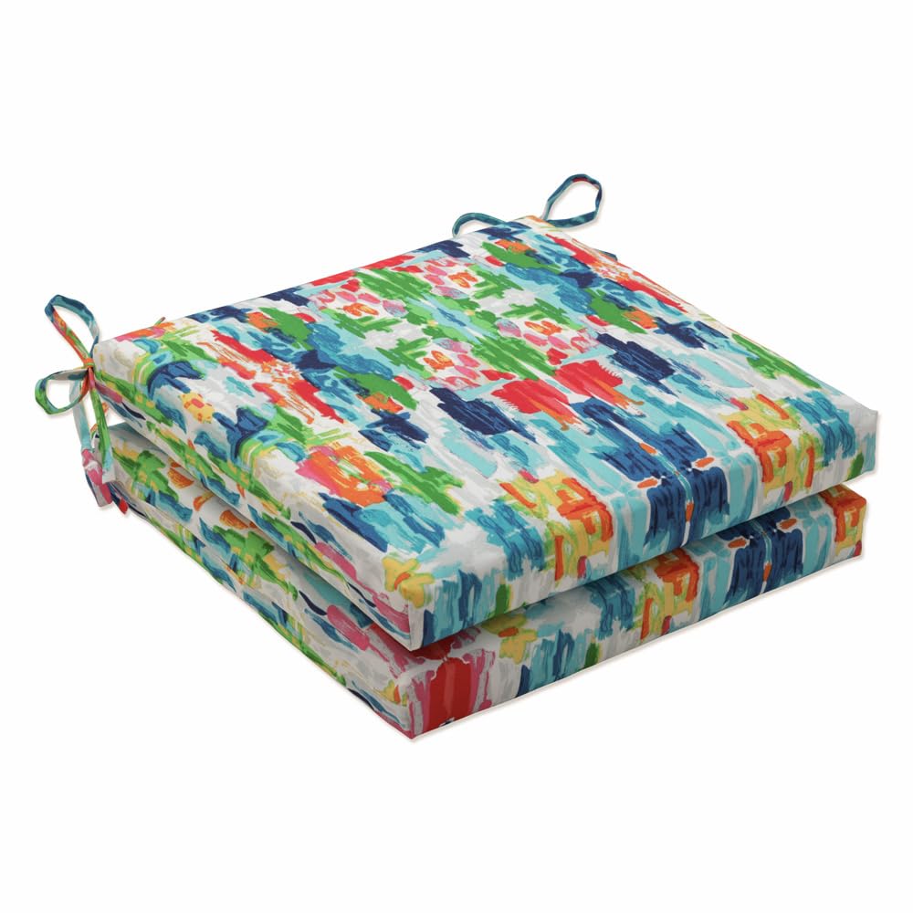 Pillow Perfect 20x20 Inch Blue Abstract Square Corner Seat Cushions - 2 Pack for Outdoor & Indoor Use - Perfect for Patio Furniture, Window Seats, and Reading Nooks