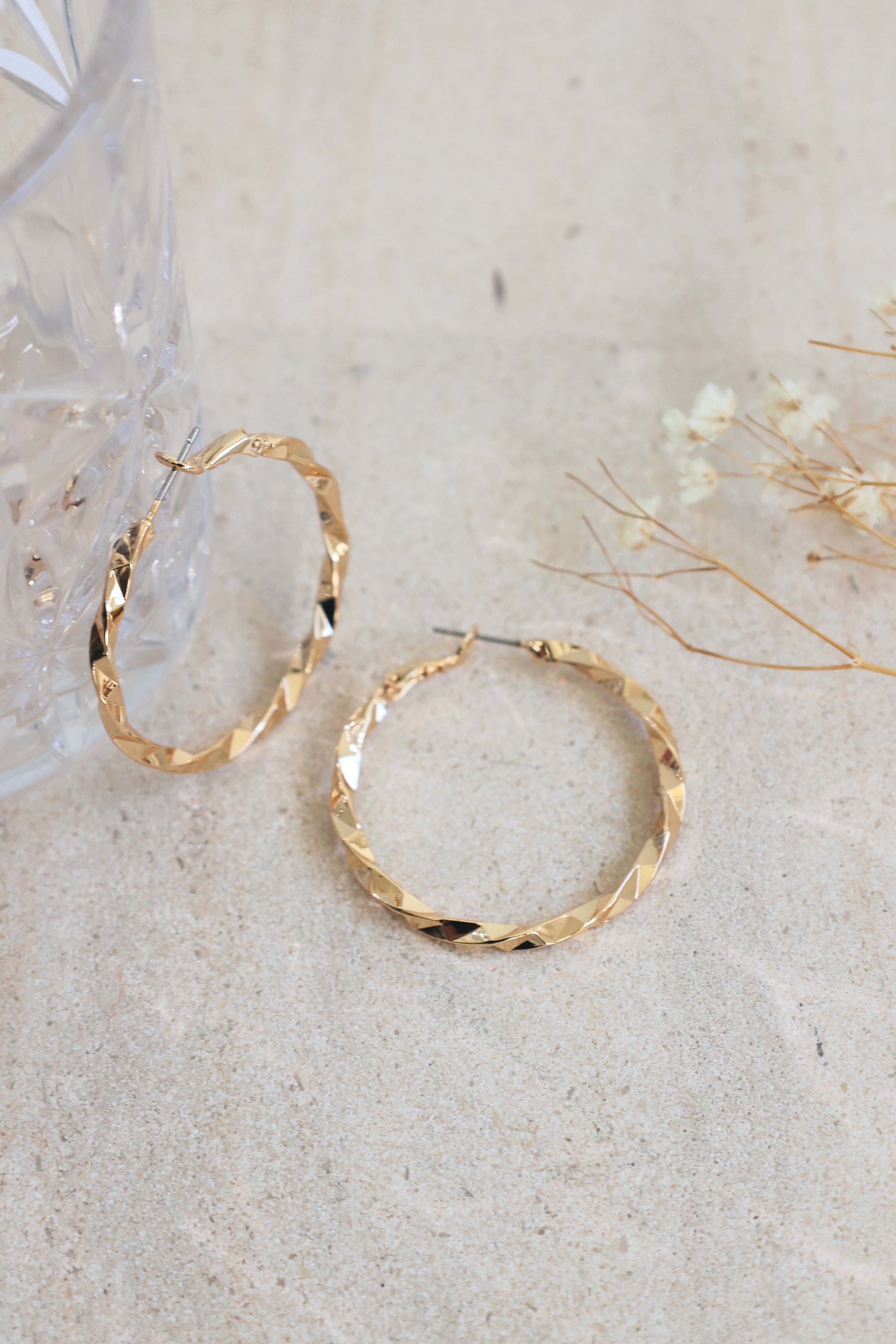 Stylish Faceted Gold Hoop Earrings for Women - 14K Gold Plated Geometric Dangle Earrings - Perfect for Parties, Weddings & Everyday Wear