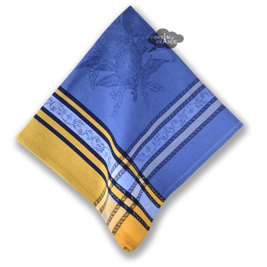 L'Ensoleillade French Cotton Jacquard Napkins - Citrus Yellow & Blue - Premium Table Linens for Dining, Weddings & Home Decor