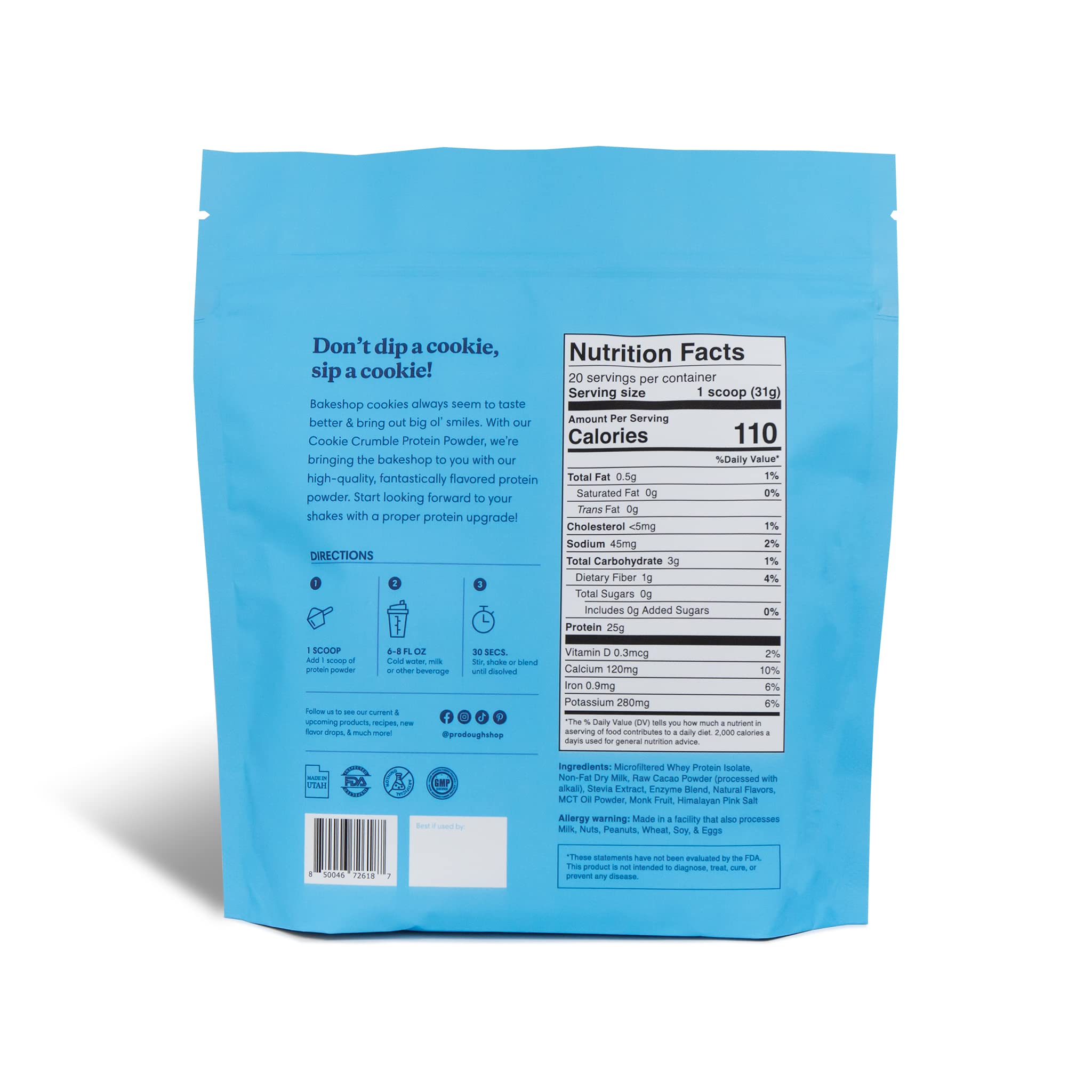 ProDough Gourmet Hydrolyzed Whey Protein Isolate Powder - 25g Protein per Serving, Easy Digest Enzyme Blend, Gluten Free, Keto Friendly, Natural Ingredients (Cookie Crumble Flavor) - Perfect for Post-Workout Recovery, Meal Replacement & Healthy Shakes