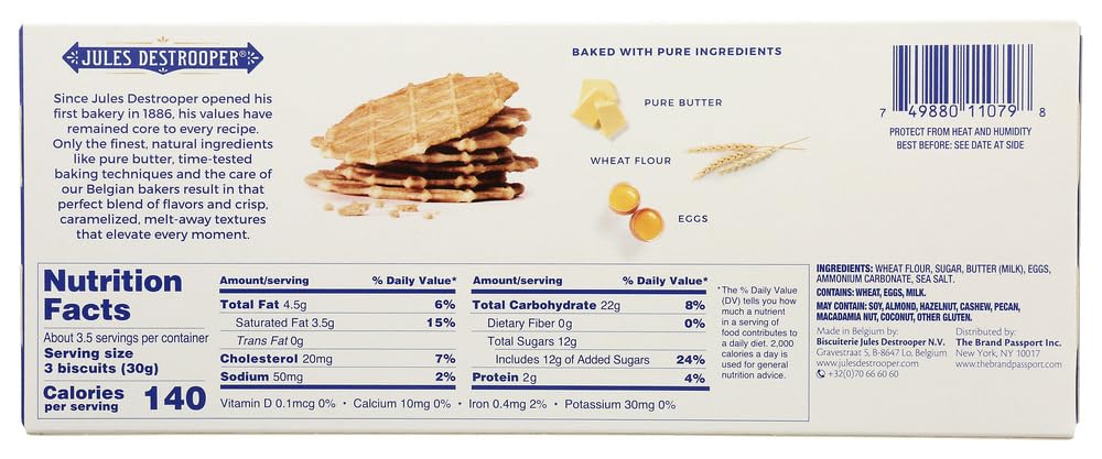Jules Destrooper B30101 Butter Crisps Cookies - 12 Pack (3.5oz Each) | Delicious Belgian Butter Wafers for Tea Time, Gifts & Snacking