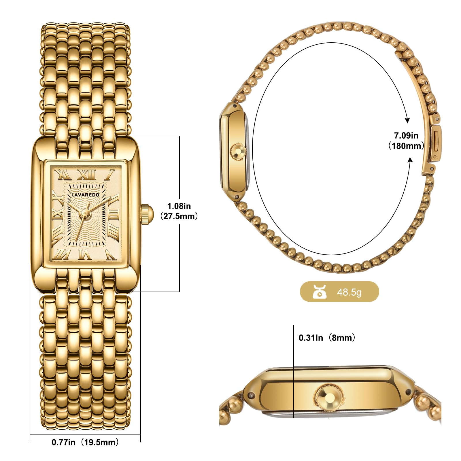 NN BEN NEVIS Gold Women's Watch - Dainty Small Ladies Watch with Stainless Steel Strap, Luxury Casual Fashion Square Quartz Waterproof Watch (Bracelet Adjustment Tool Included) - Perfect for Office, Date Night & Everyday Wear