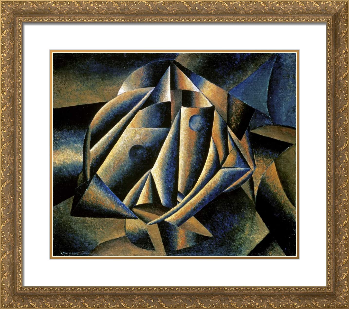 Kazimir Malevich 'Face of a Peasant Girl' 22x20 Gold Ornate Framed Art Print with Double Matting - Wall Decor for Living Room, Bedroom & Office