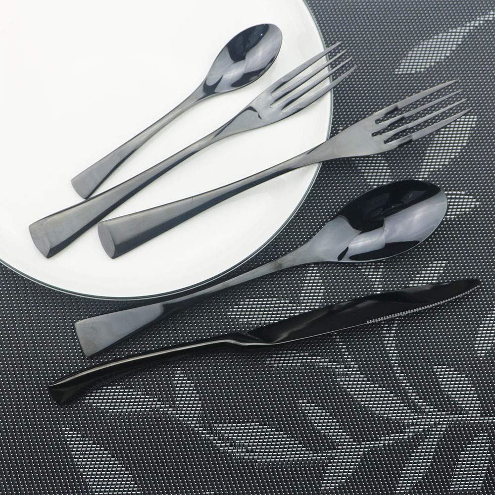 Premium 8-Piece Stainless Steel Dinner Fork Set - Heavyweight Mirror Polished Black Flatware for Formal Dining, Restaurant & Home Kitchen Use - JASHII Shiny Finish Silverware Collection (Service for 8)
