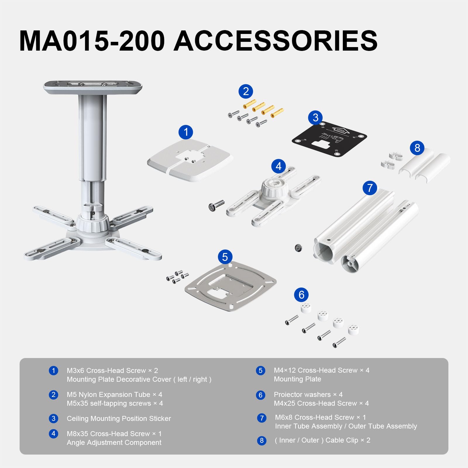 Universal Projector Ceiling Mount Bracket - Adjustable Height Extendable Arms for Home Theater & Office - Compatible with Most Projectors - Perfect for Movie Nights & Business Presentations