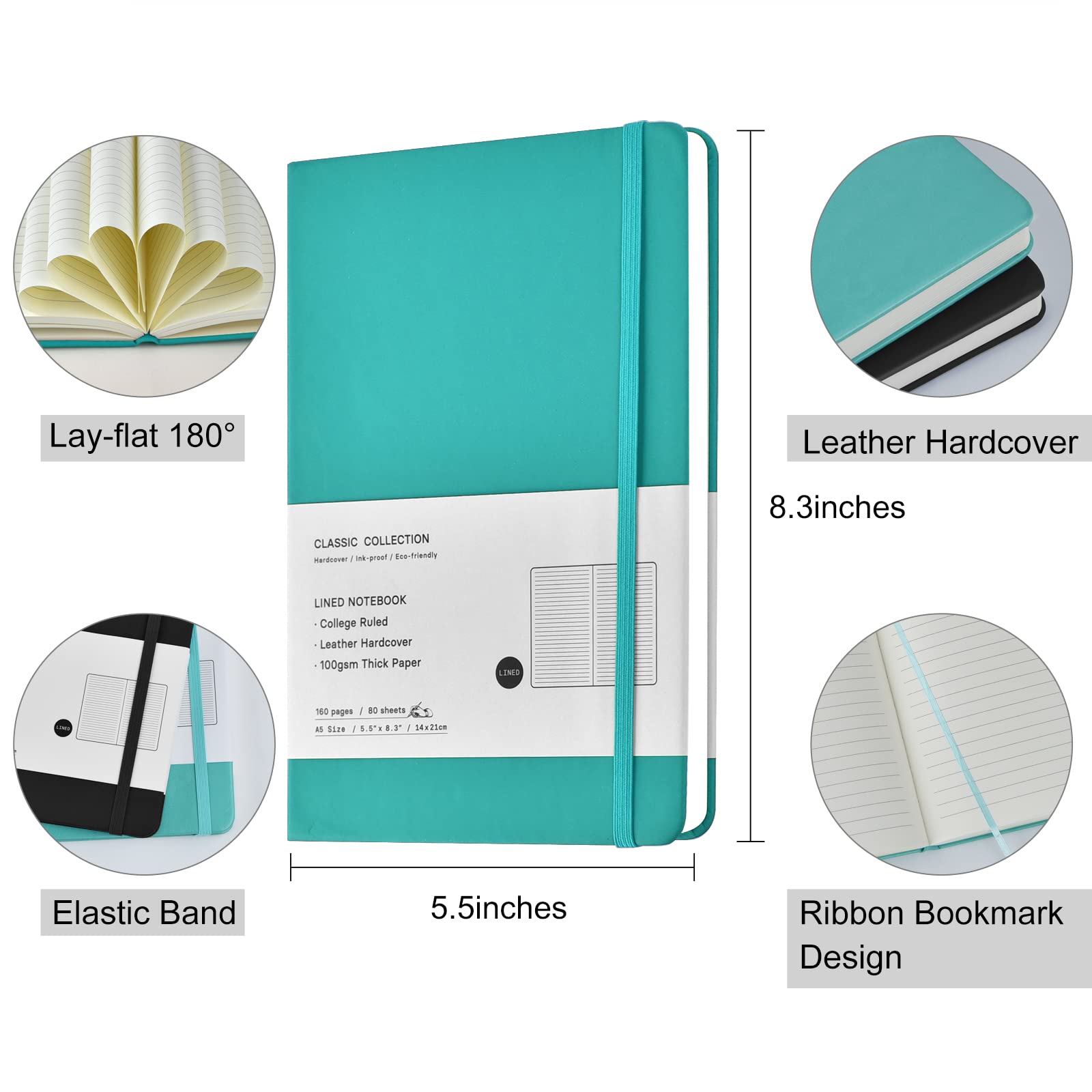 Coopay 24 Pack A5 Lined Hardcover Notebooks Bulk - 160 Pages, 100GSM Thick Paper, 8.3 x 5.5 inch Leather Journals for Writing, Office, School & Business - Perfect for Work, Study & Journaling (Green)