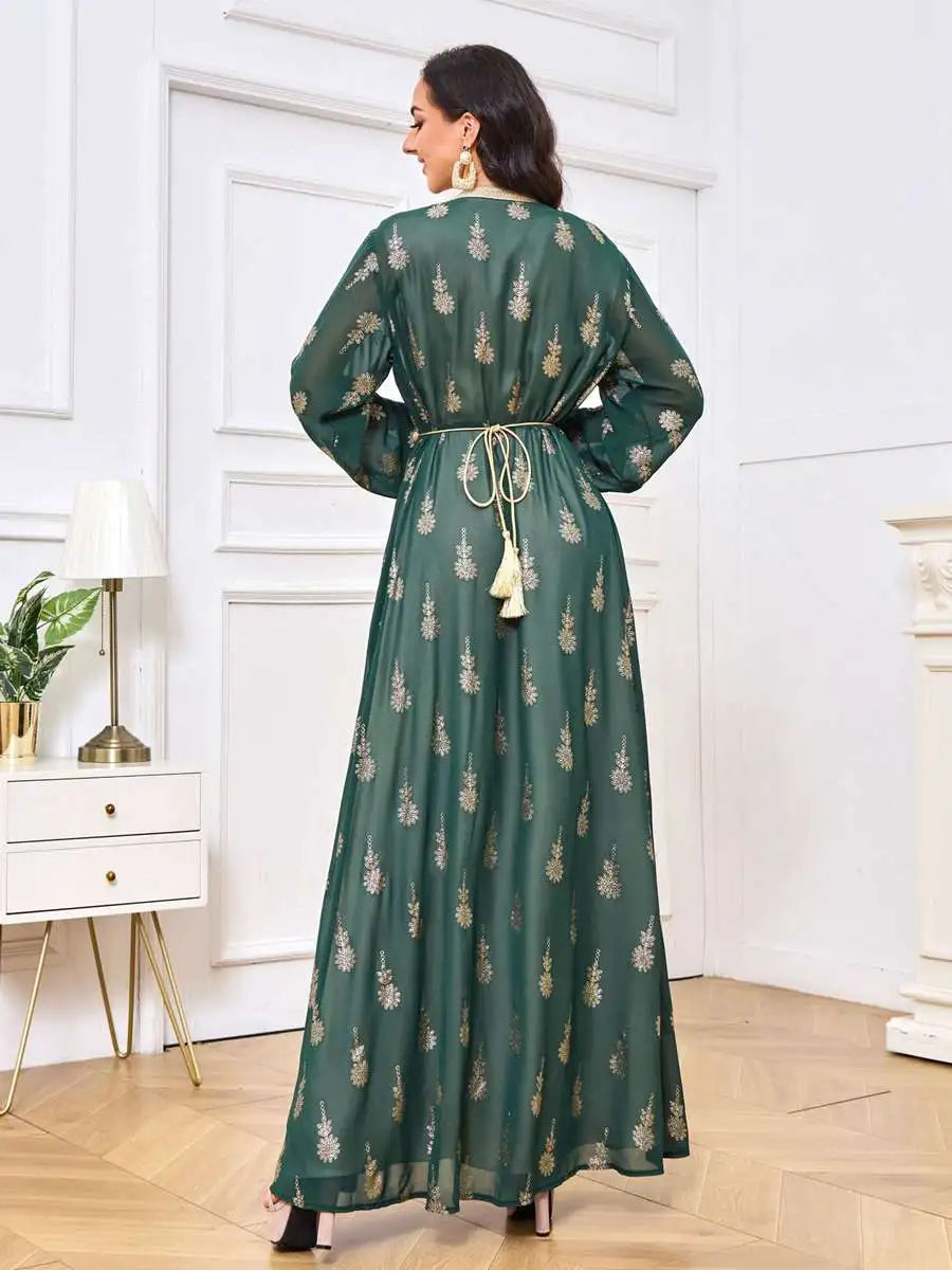 Urgarment 2-Piece Embroidered Caftan Dress Set for Women - Elegant Kaftan Outfit for Eid, Summer, Beach & Special Occasions