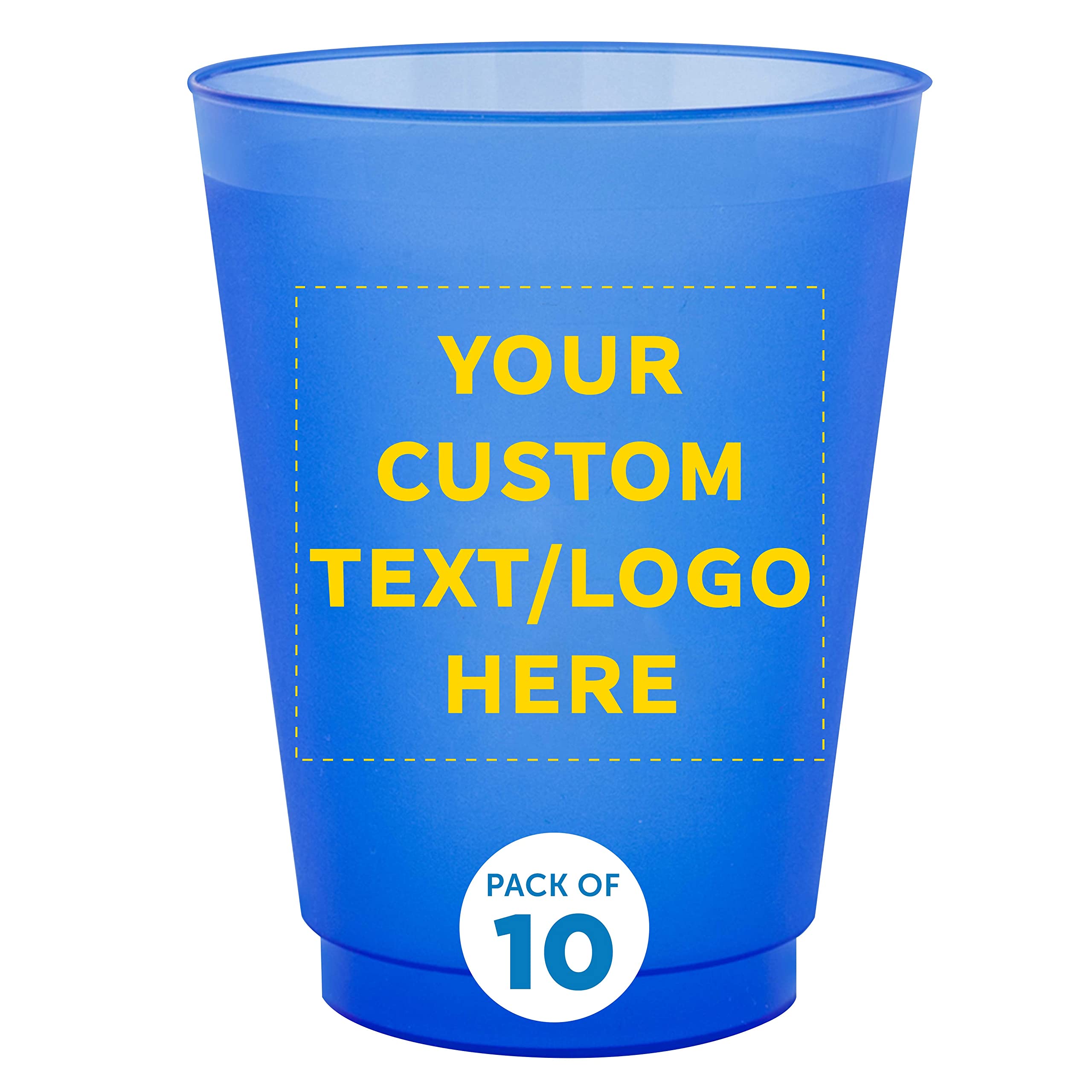 Custom 16 oz Frosted Plastic Stadium Cups - 10 Pack with Promotional Text & Logo - Shatterproof, Flexible & Reusable Party Cups in Blue - Perfect for Tailgates, BBQs, and Outdoor Events