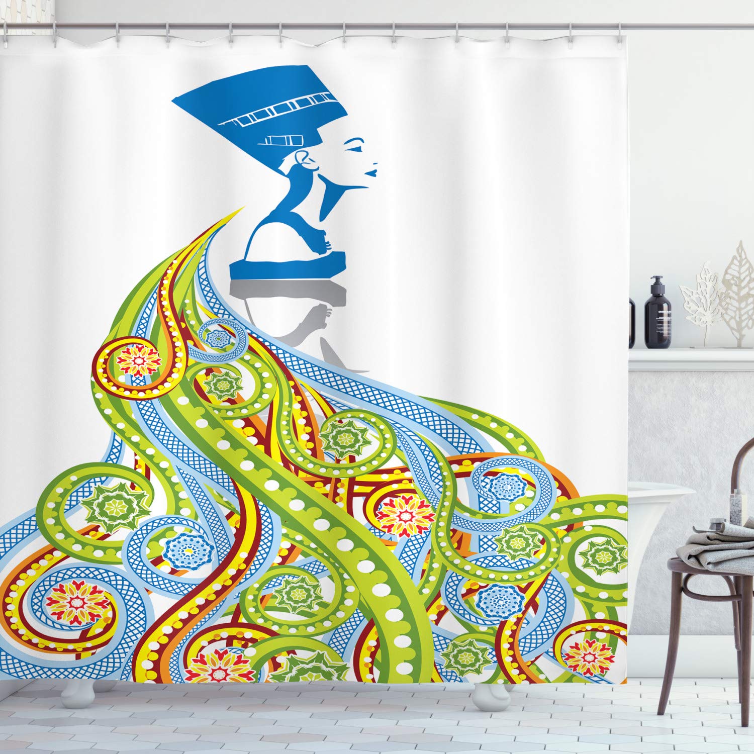 Ambesonne Egyptian Print Shower Curtain - Queen Pharaoh Bathroom Decor with Hooks, 69x70 Inch Colorful Fabric Set for Modern Bathrooms | Perfect for Egyptian-Themed Decor, Spa Retreats & Luxurious Bathroom Upgrades
