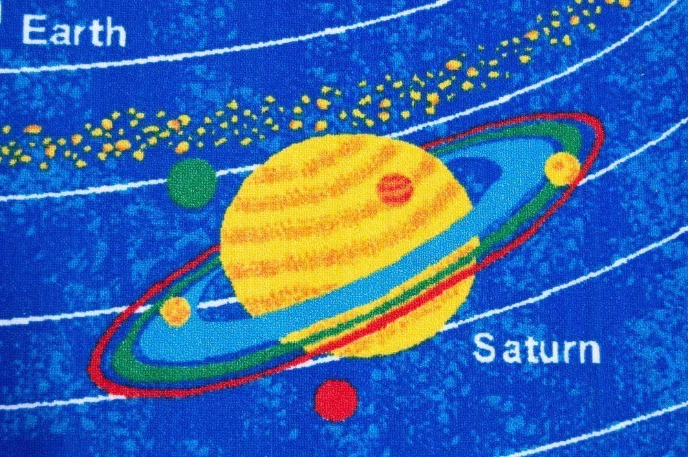 Non-Slip Washable Kids Educational Rug - Solar System Themed Playroom & Bedroom Carpet for Children | Blue Round 8x8 Feet | Perfect for Learning, Playtime & Nursery Decor