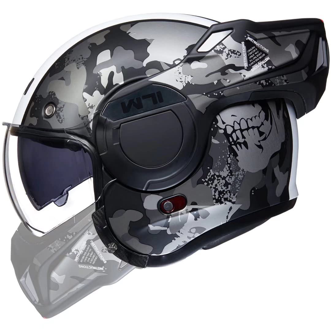 Vintage Modular Motorcycle Helmet for Adults - DOT Certified Full Face ATV/UTV/Snowmobile Helmet with 180° Reversible Chin Guard - Model B707 (Camouflage, Medium) - Perfect for Cruising, Off-Road Adventures & Winter Riding