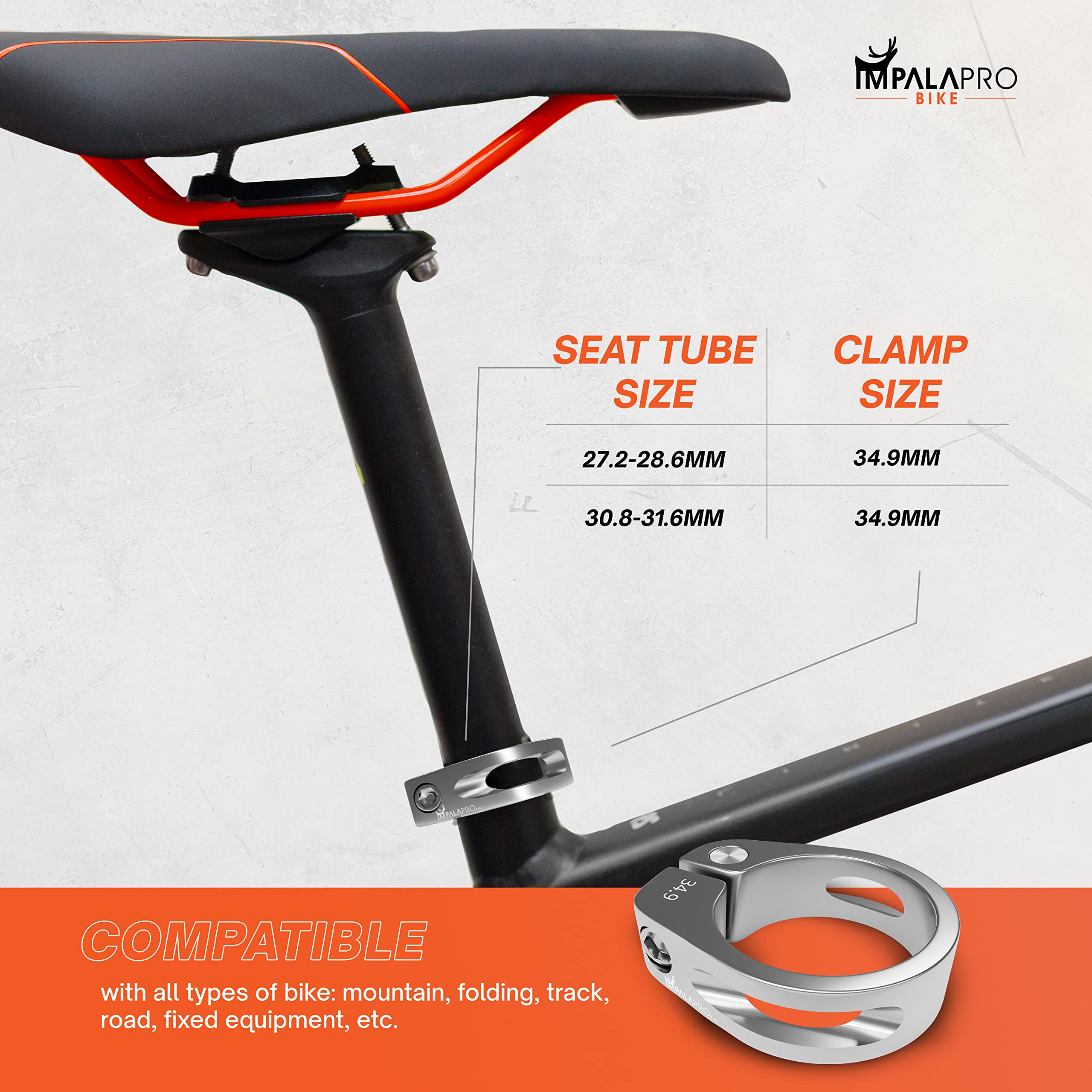 IMPALAPRO Bike Seatpost Clamp 34.9/31.8mm - Aluminum Alloy Bicycle Saddle Holder - Universal Seat Post Mount for Road & Mountain Bikes - Perfect for Cycling, Commuting & Outdoor Adventures