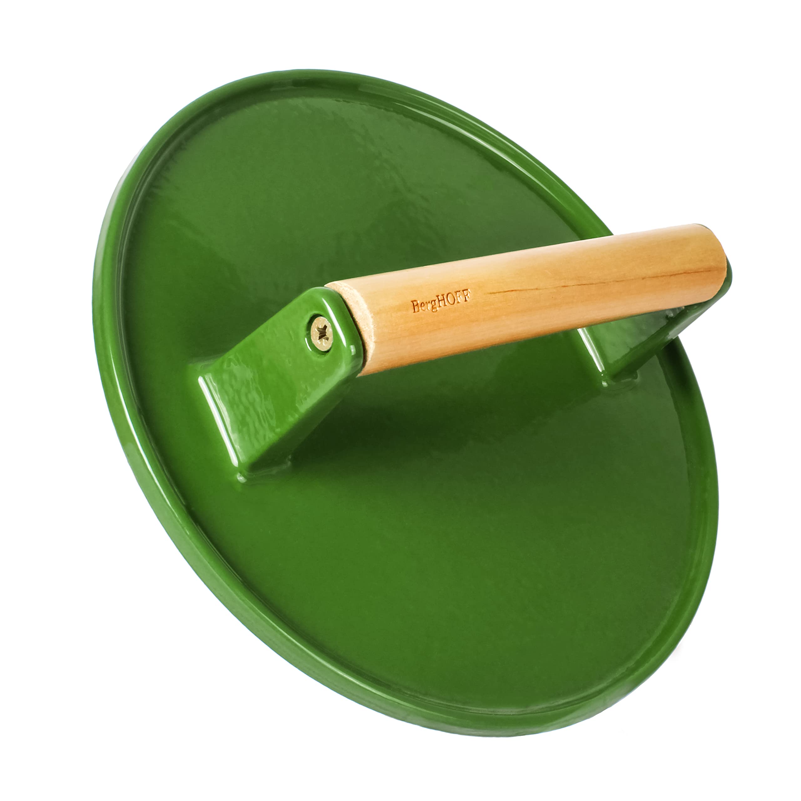 Berghoff 2-Piece Enameled Cast Iron Cookware Set - 10 Inch Fry Pan with Steak Press, Oven Safe to 400°F, Green - Perfect for Searing, Grilling & Baking at Home or Outdoor Cooking