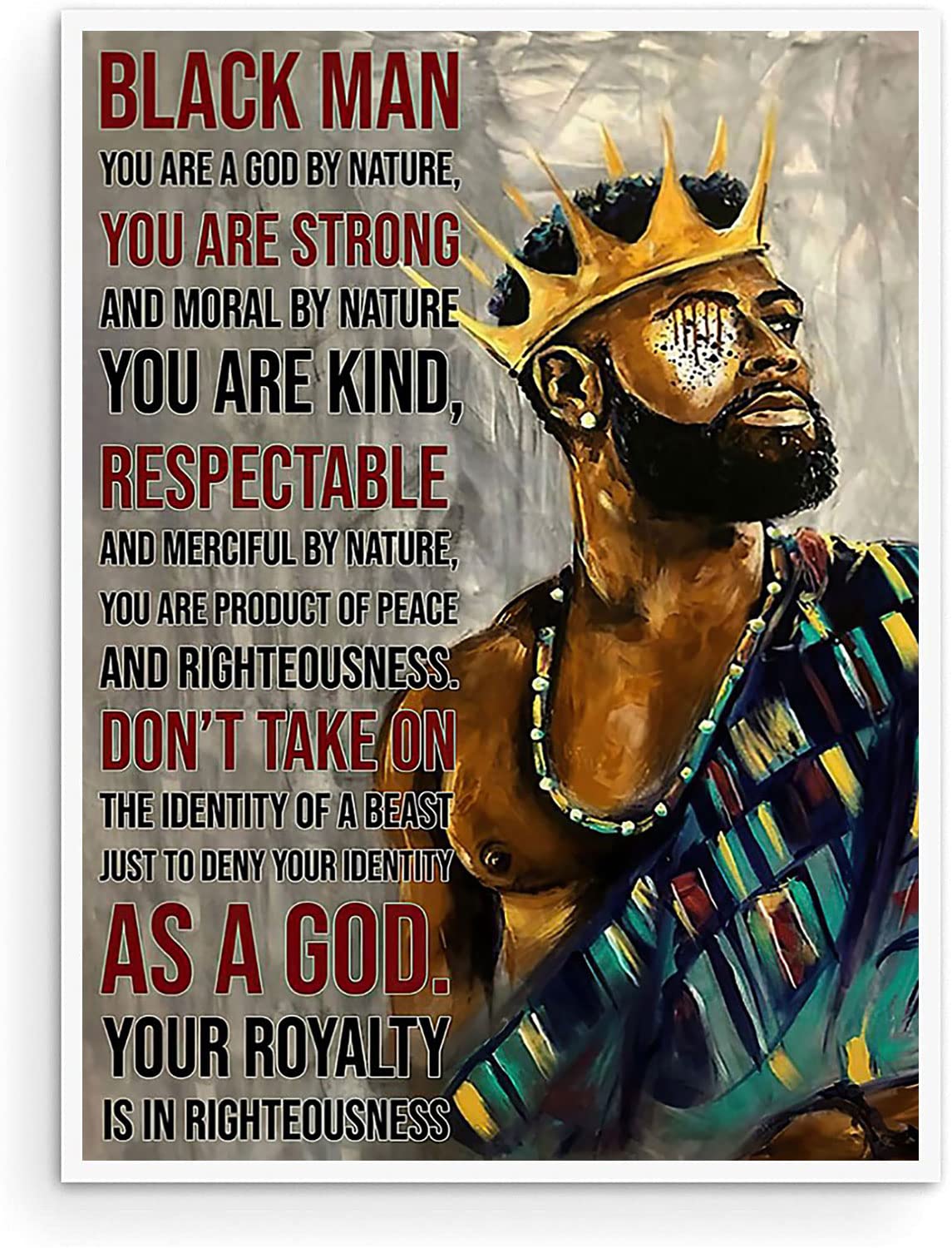 African American Wall Art - Black Man Portrait Canvas Print - Modern Home Decor for Bedroom, Living Room & Office - 16x24 Inch Unframed Artwork - Perfect for Black History Month & Cultural Decor