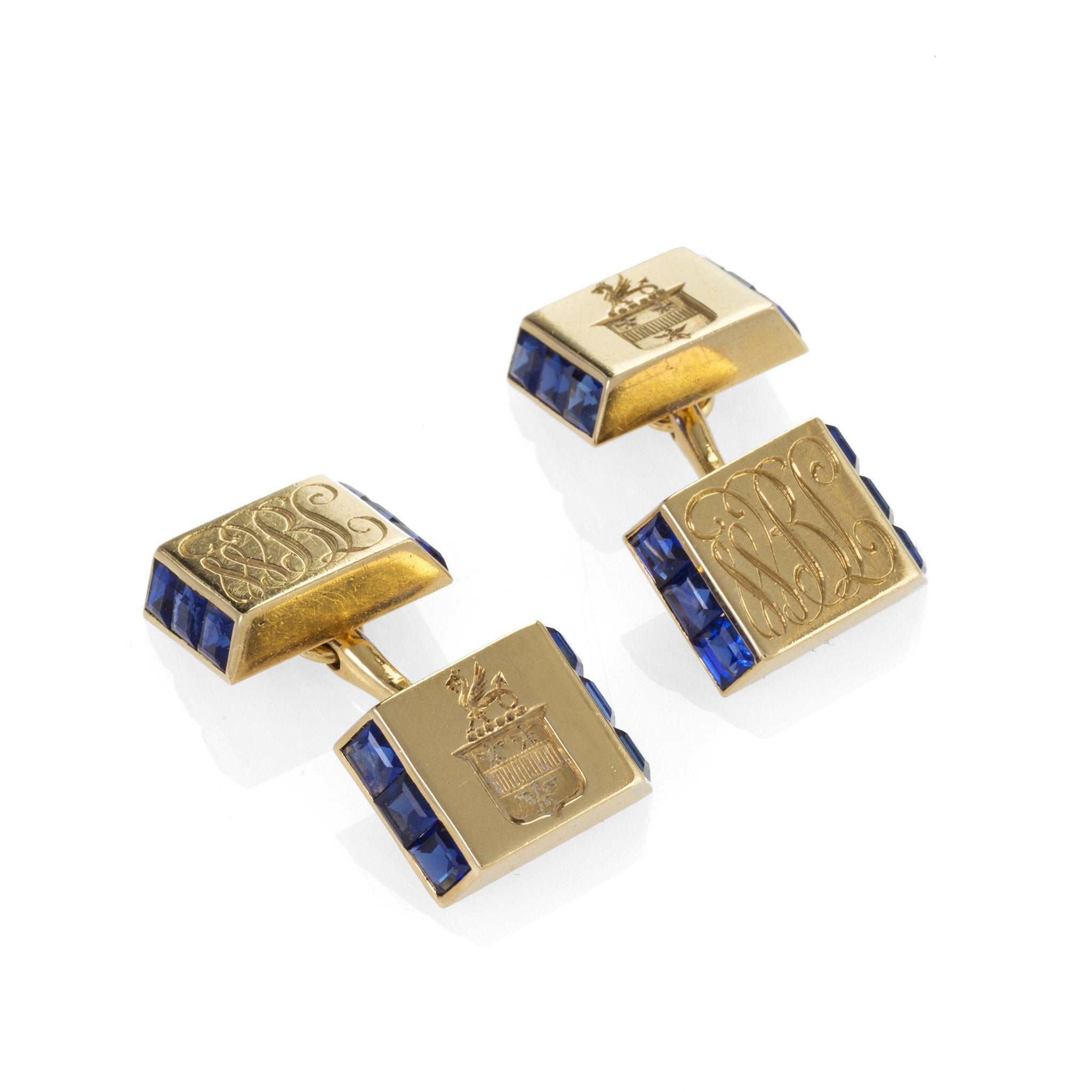 Cartier Sapphire and Gold Bar Cufflinks for Men - Luxury Wedding & Formal Dress Accessories - Perfect for Grooms, Business Gifts & Special Occasions