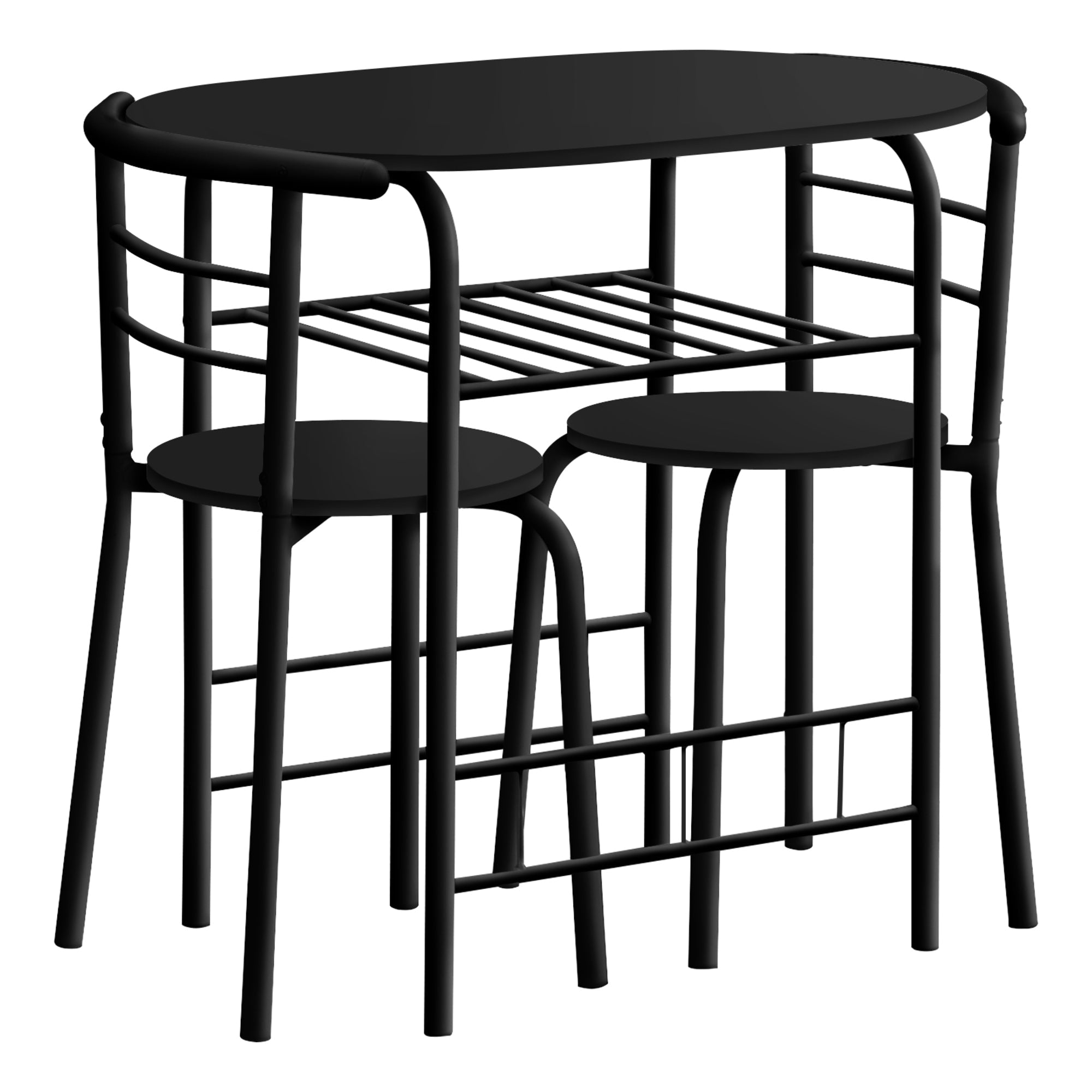 3-Piece Black Dining Set with Metal Base - Modern Kitchen & Dining Room Tableware for Everyday Meals & Entertaining