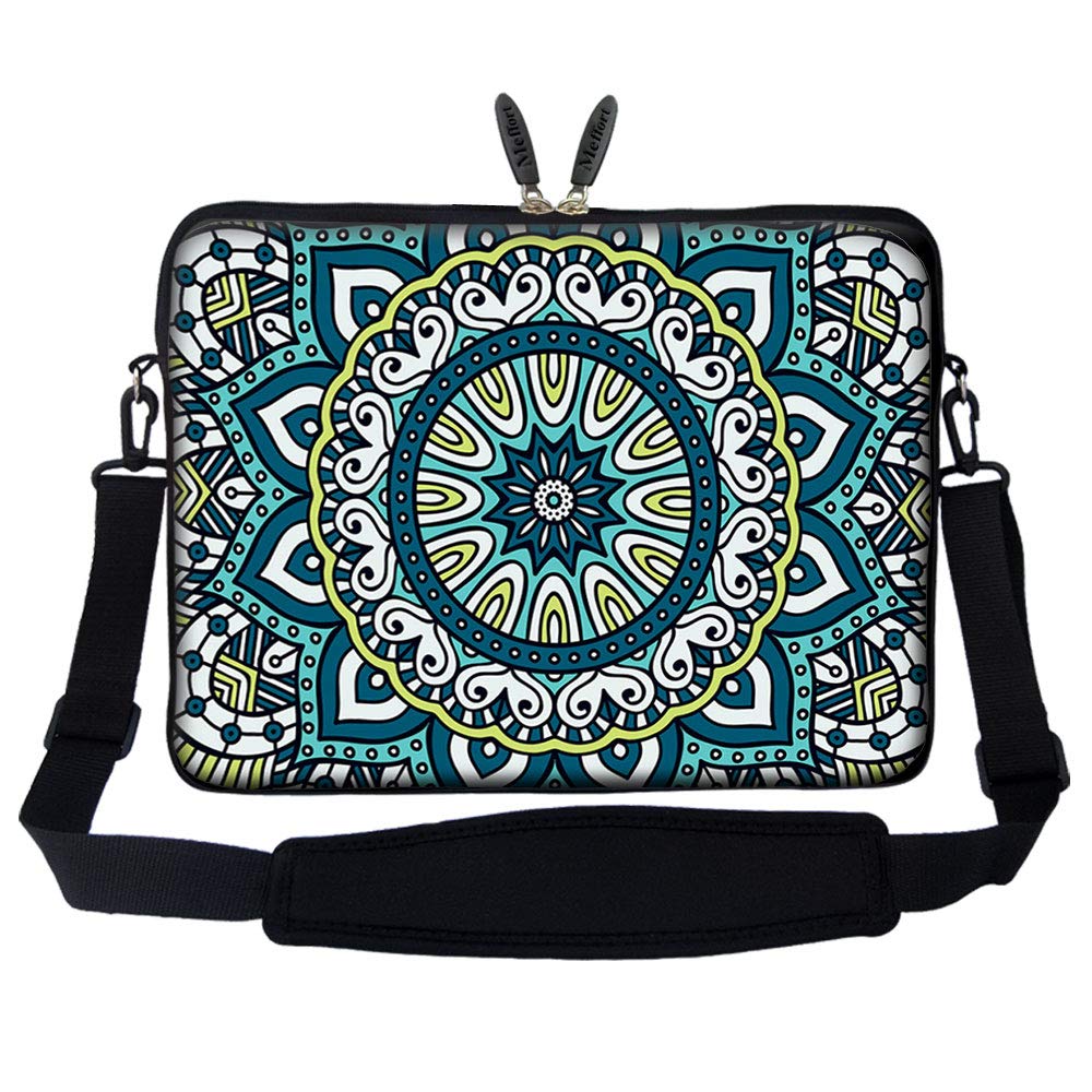 Meffort 15-15.6 Inch Neoprene Laptop Sleeve Case with Hidden Handle & Adjustable Shoulder Strap - Mandala Pattern for MacBook, Dell, HP - Perfect for Work, Travel & School