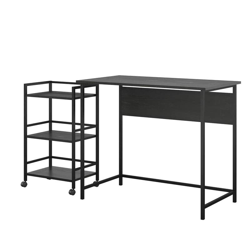 Ameriwood Home Baylor Desk with Rolling Cart - Black Oak Finish, Modern Office Desk with Storage for Home & Office Workspace