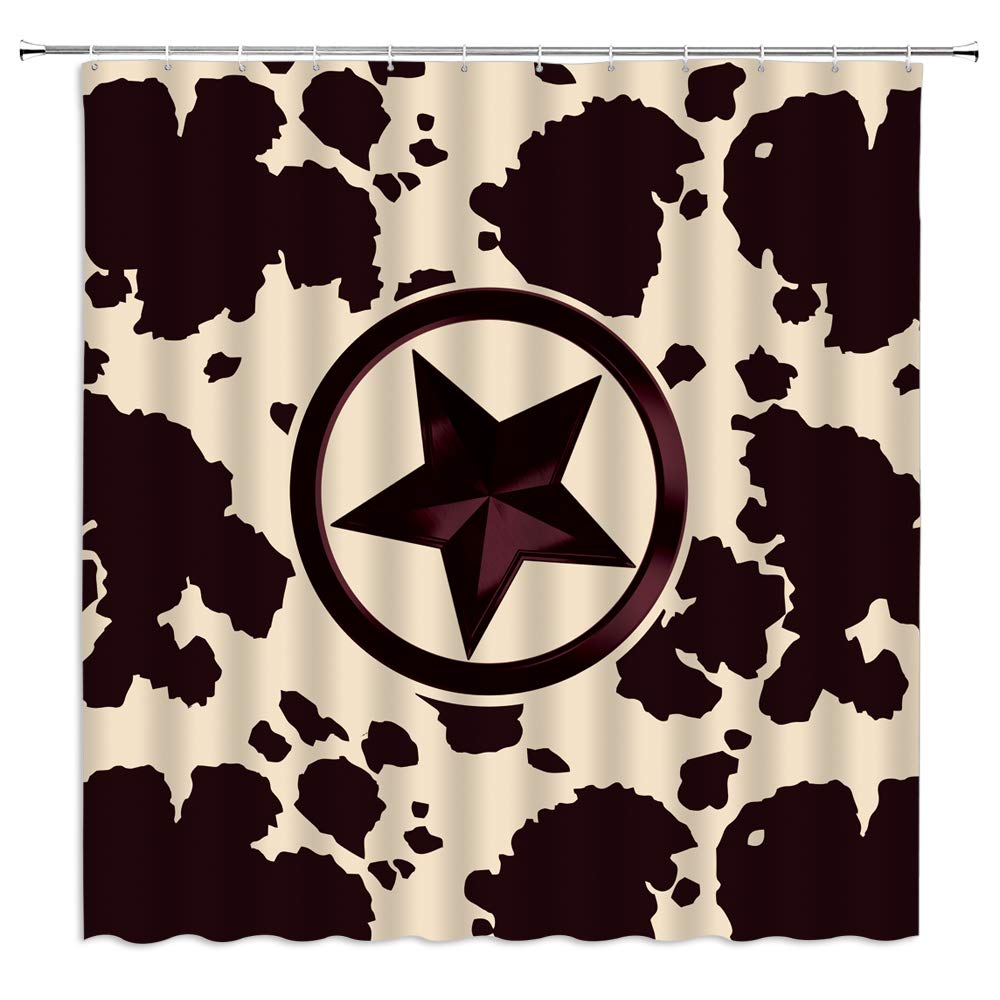 Vintage Western Texas Star Cowhide Print Bath Shower Curtain Set - 47